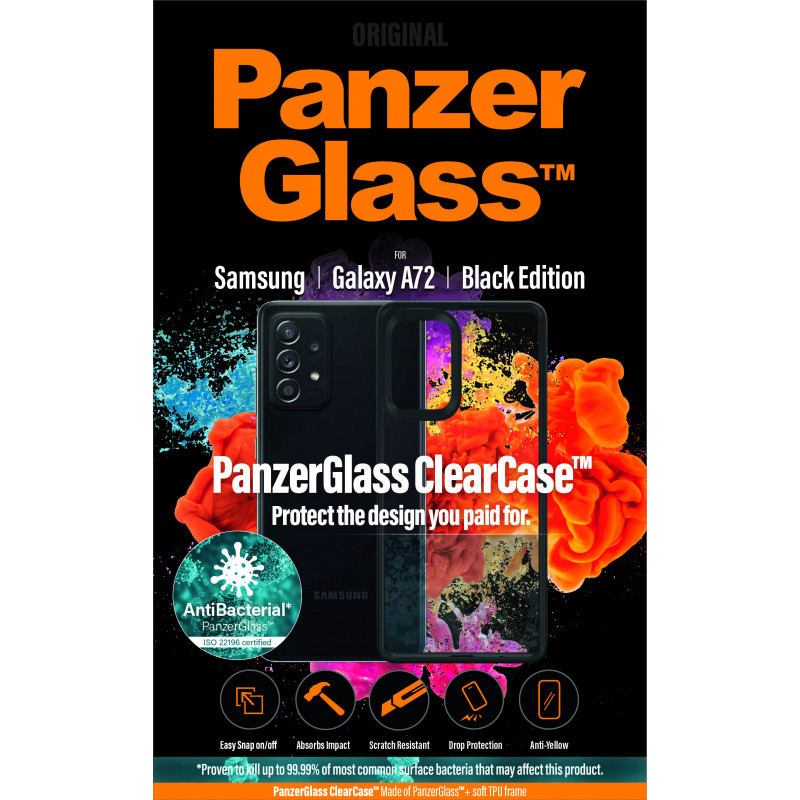 Гръб PanzerGlass ClearCase AntiBacterial за Samsung A72 - Черна Рамка