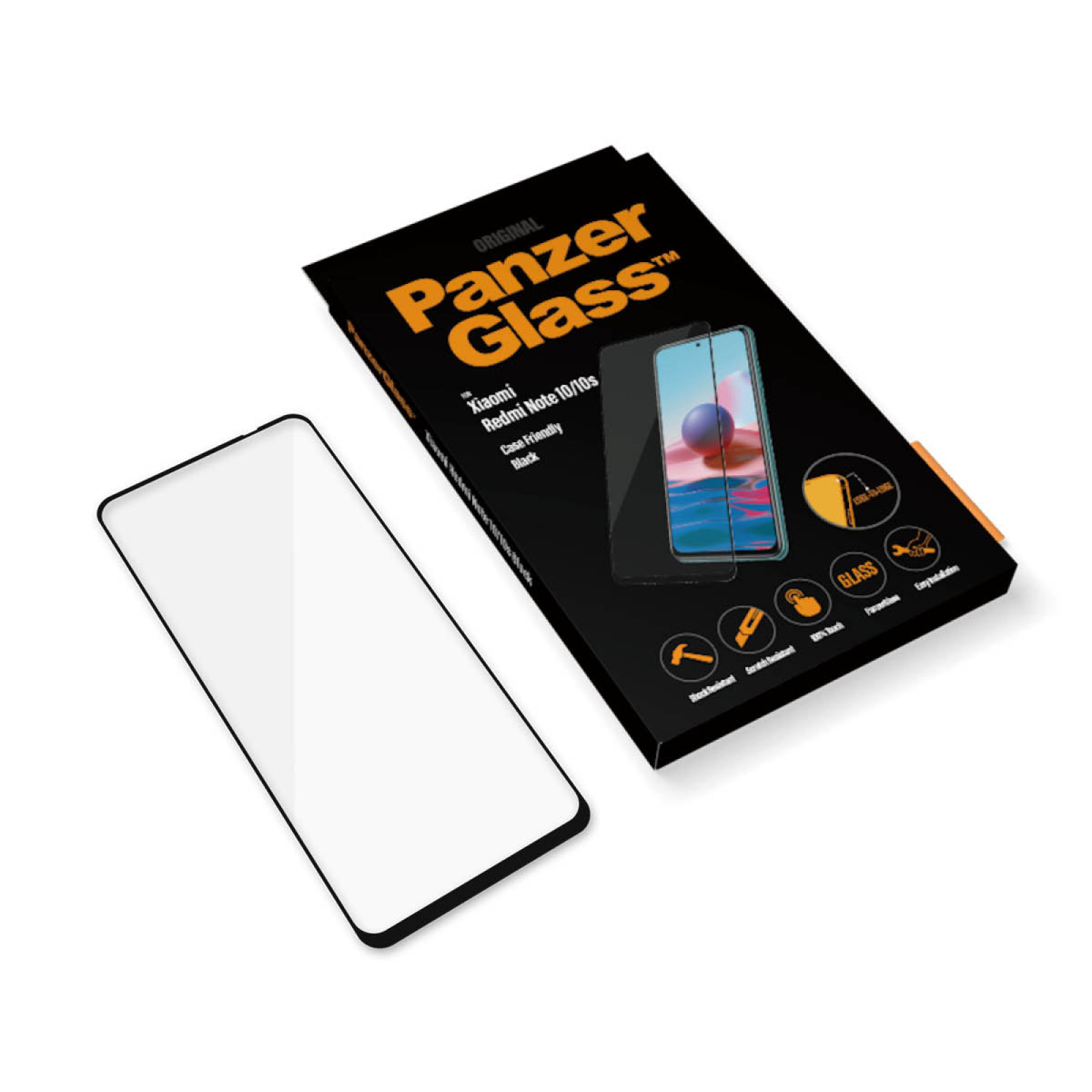 Стъклен протектор PanzerGlass за Redmi Note 10/ Note 10s CaseFriendly - Черен