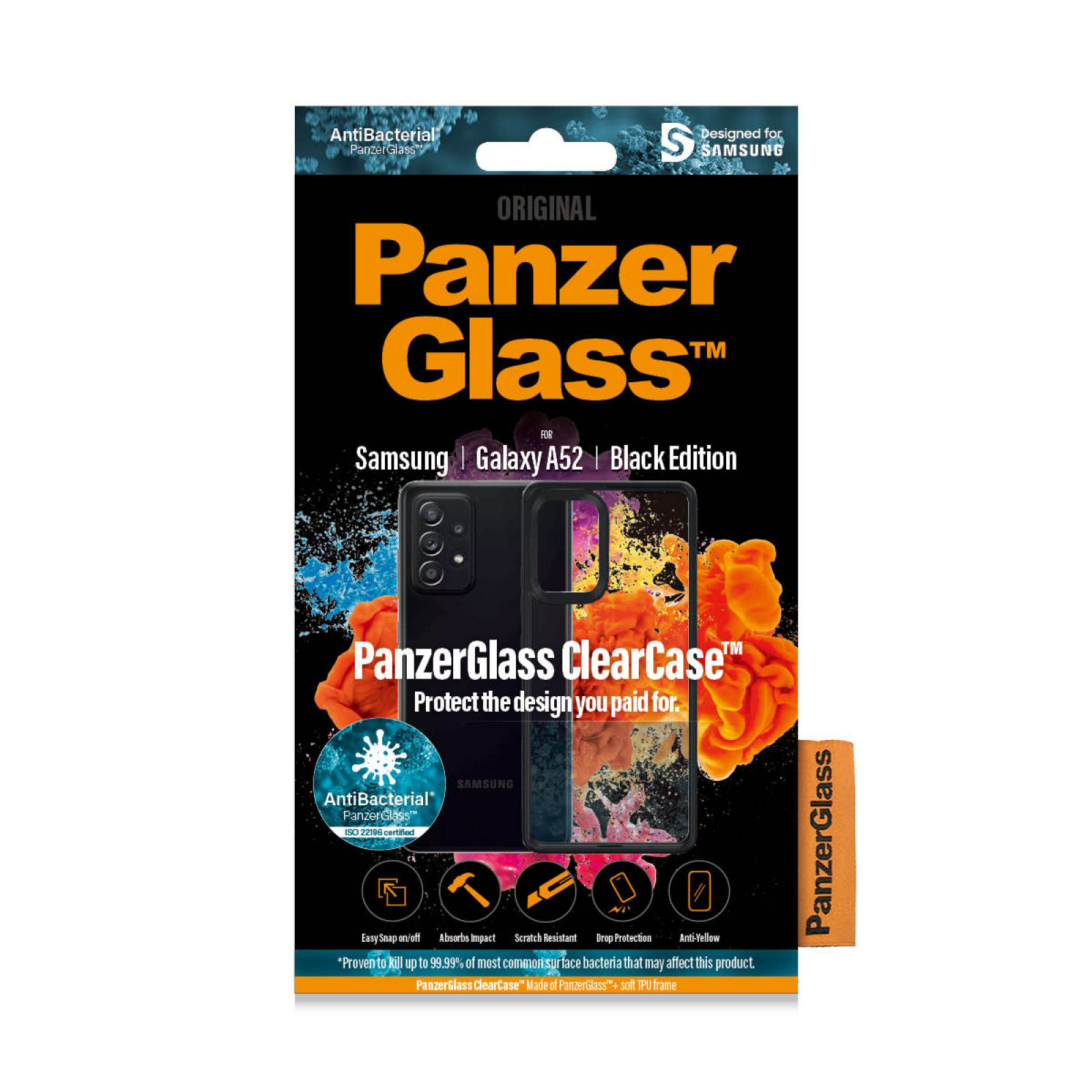 Гръб PanzerGlass ClearCase AntiBacterial за Samsung A52 - Черна Рамка