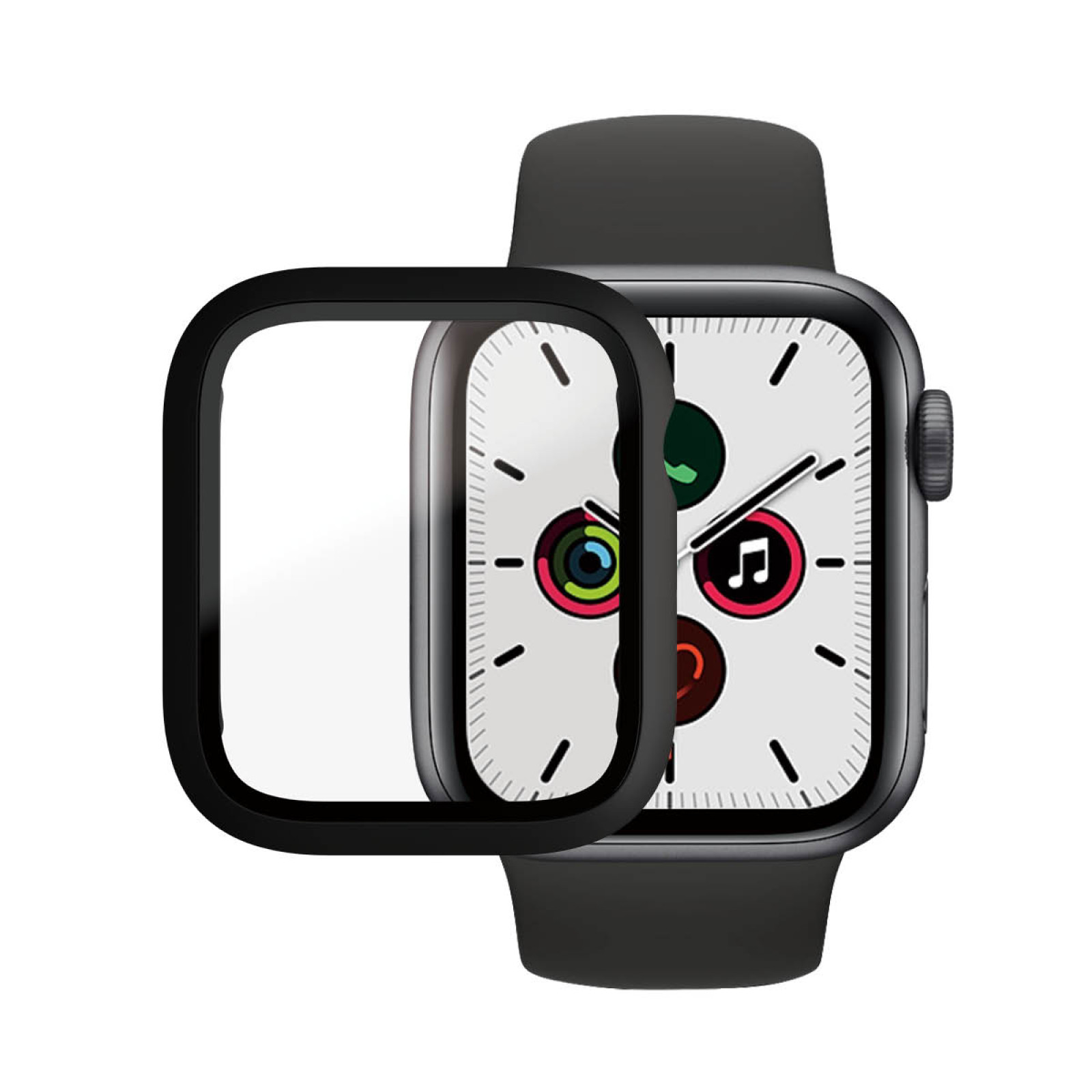 Стъклен протектор със силиконова рамка Apple watch Series 4/5/6/SE 40mm Panzerglass, AntiBacterial- Черна  рамка