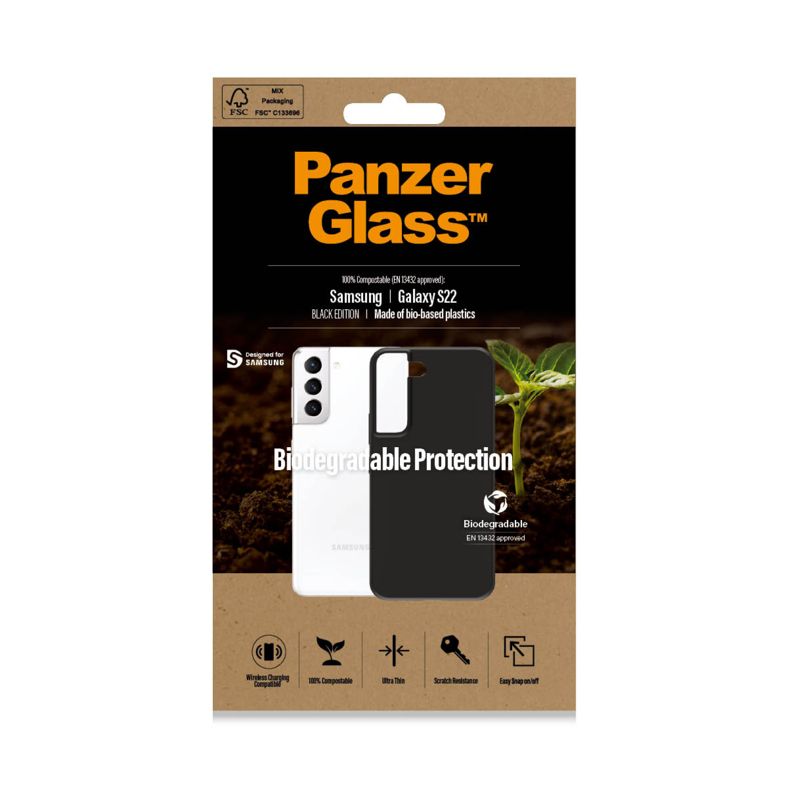 Гръб PanzerGlass за Samsung S22, Biodegradable, Черен