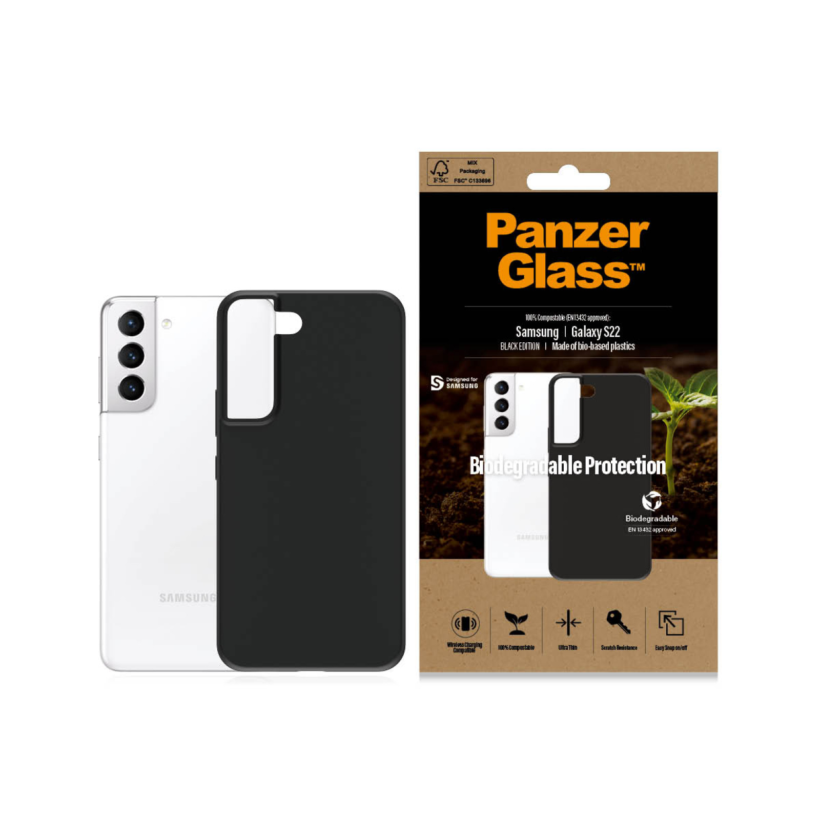 Гръб PanzerGlass за Samsung S22, Biodegradable, Черен