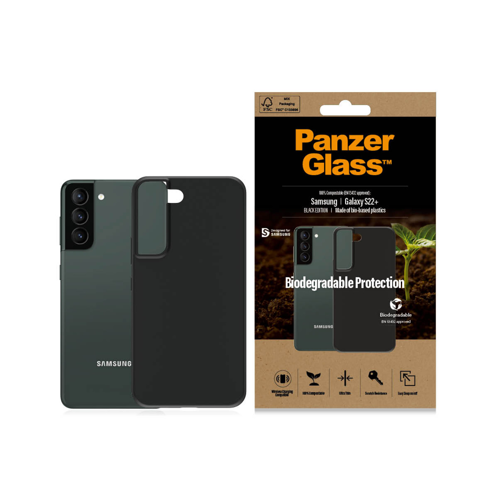 Гръб PanzerGlass за Samsung S22 Plus, Biodegradable, Черен