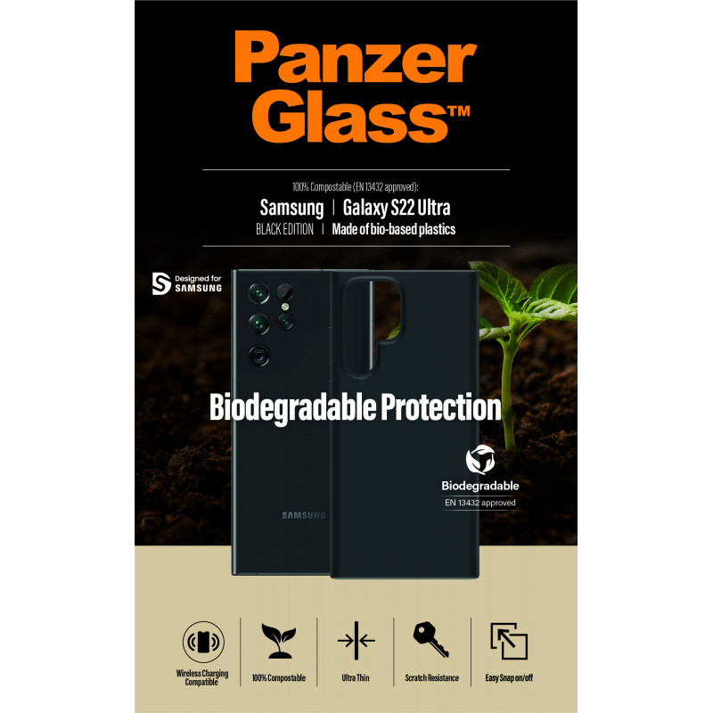 Гръб PanzerGlass за Samsung S22 Ultra, Biodegradable, Черен