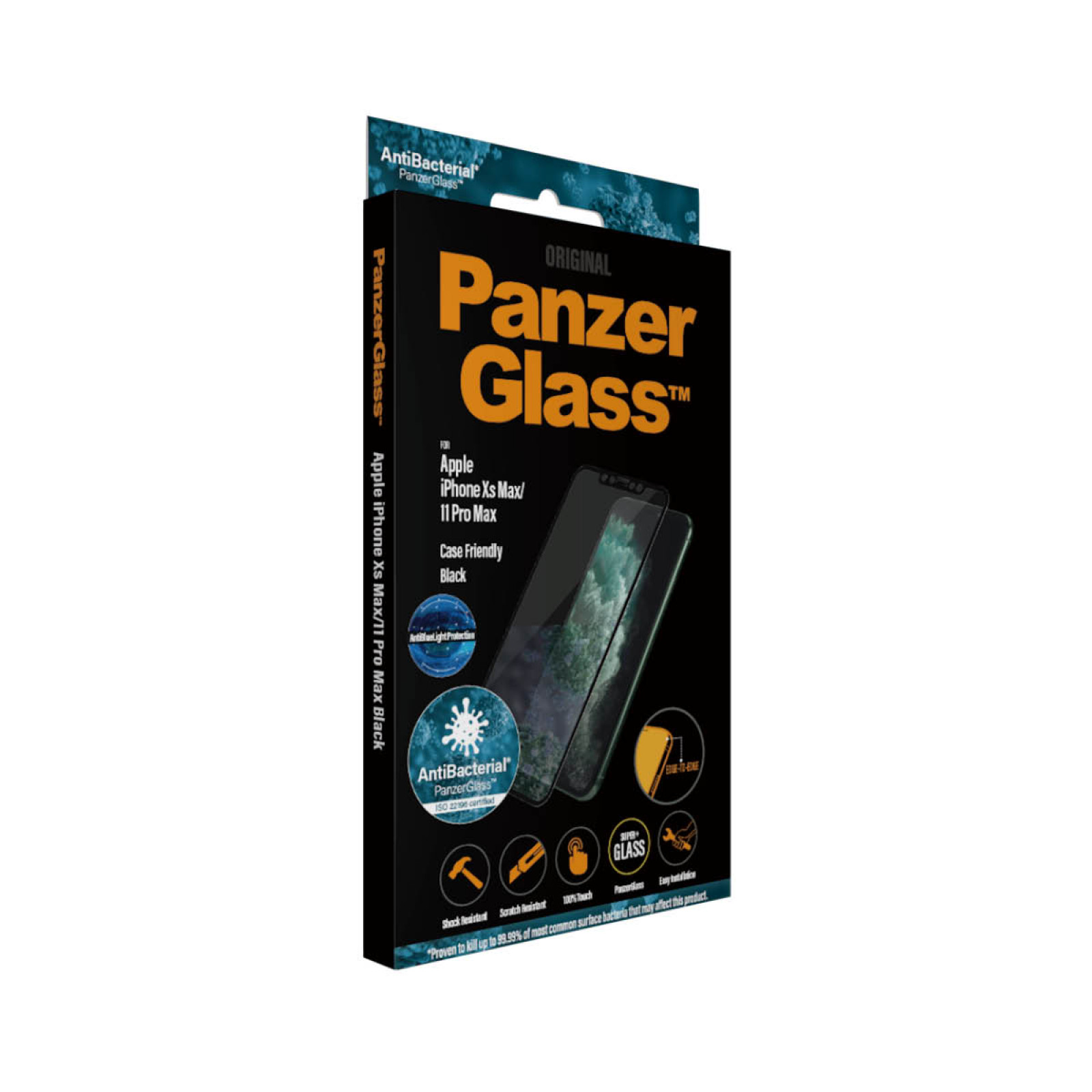 Стъклен протектор PanzerGlass за Apple Iphone Xs Max/11 Pro Max AntiBlueLight, AntiBacterial CaseFriendly, Black
