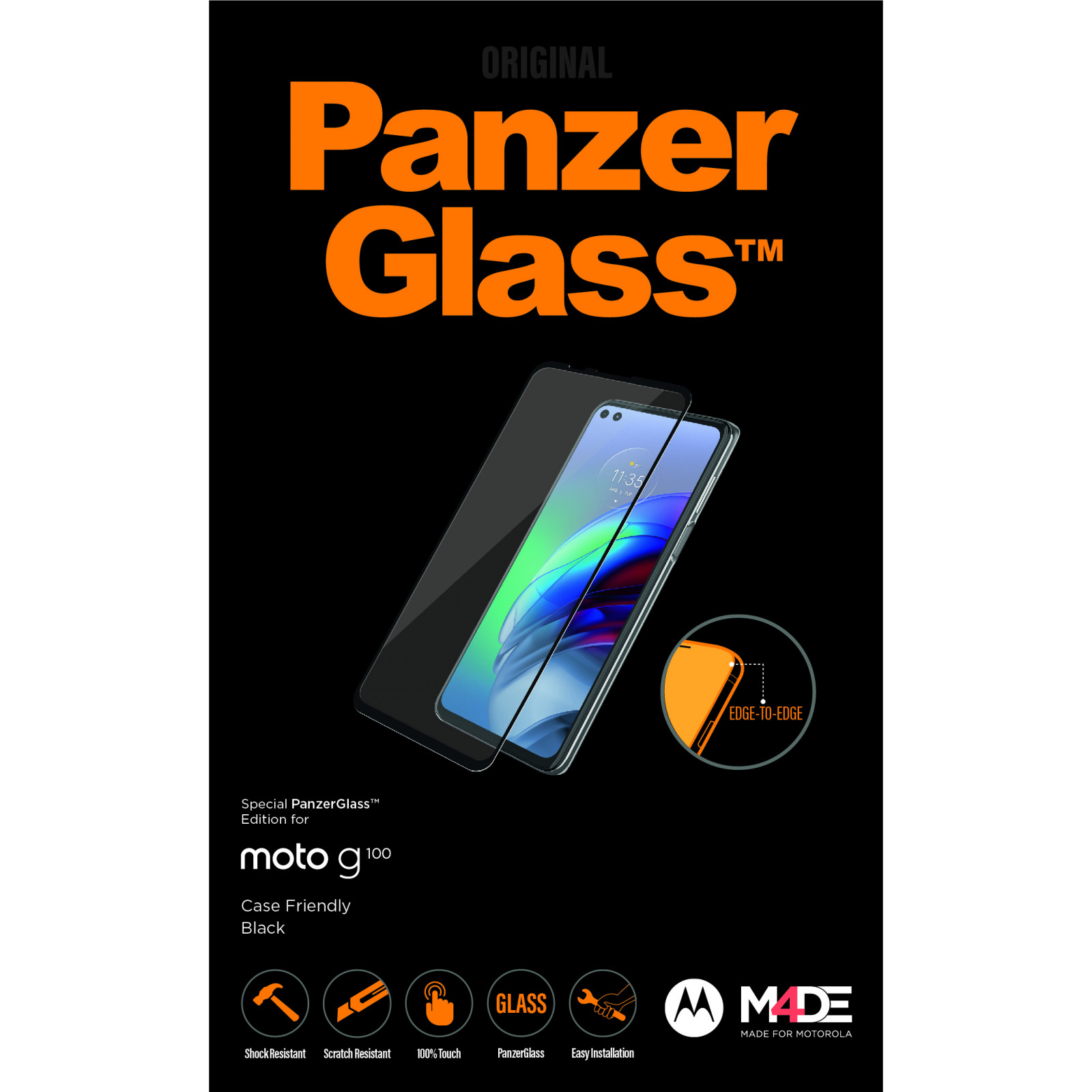 Стъклен протектор PanzerGlass за Motorola Moto G100  CaseFriendy - Черно