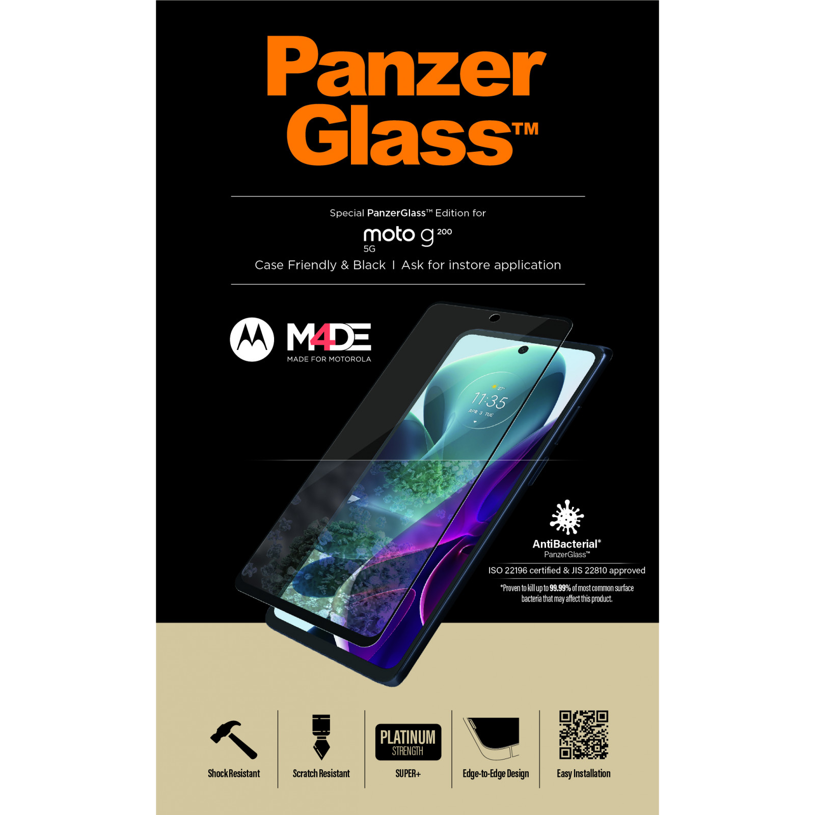 Стъклен протрктор PanzerGlass за Motorola Moto G200 5G - Черен