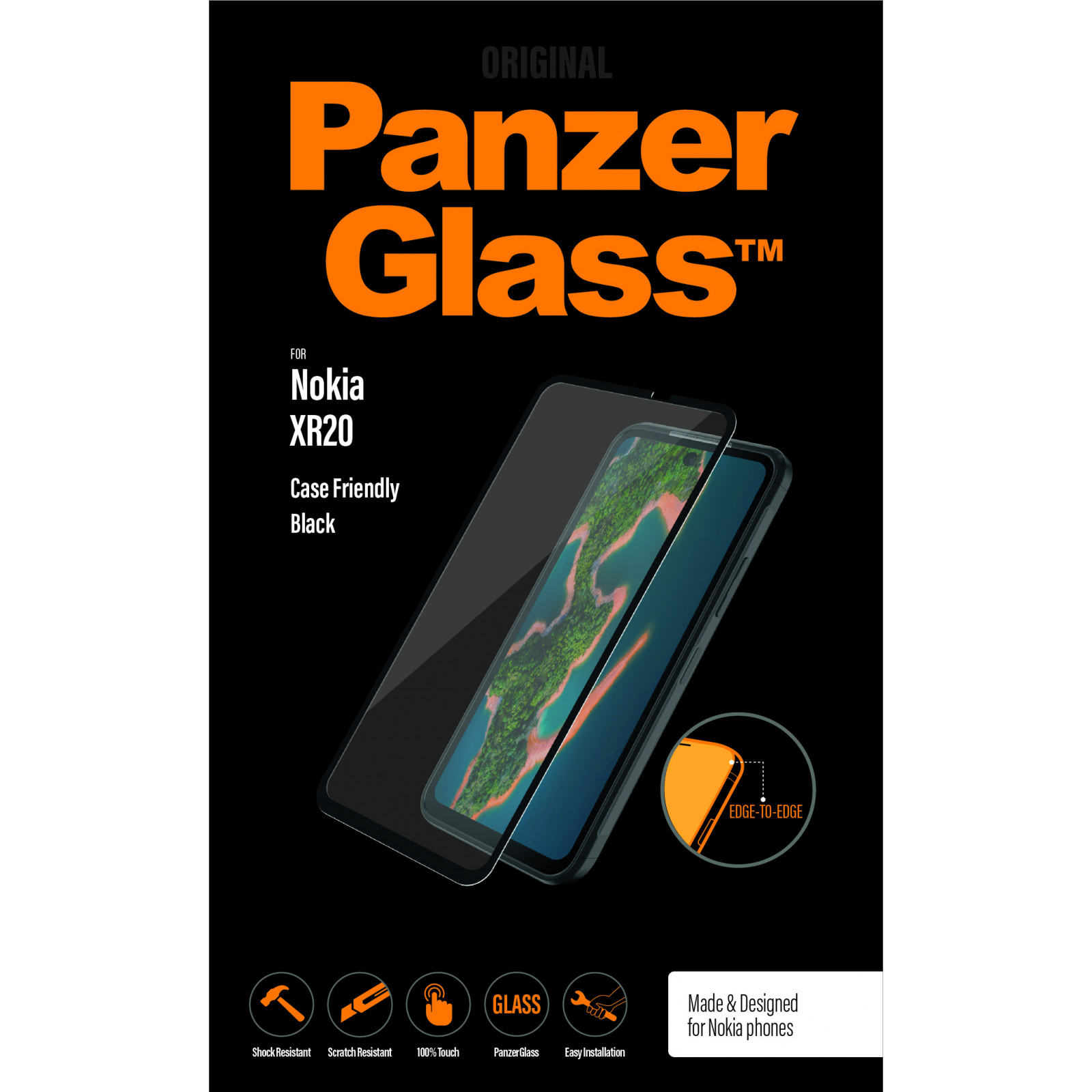 Стъклен протектор PanzerGlass за Nokia XR20 CaseFriendly - Черен