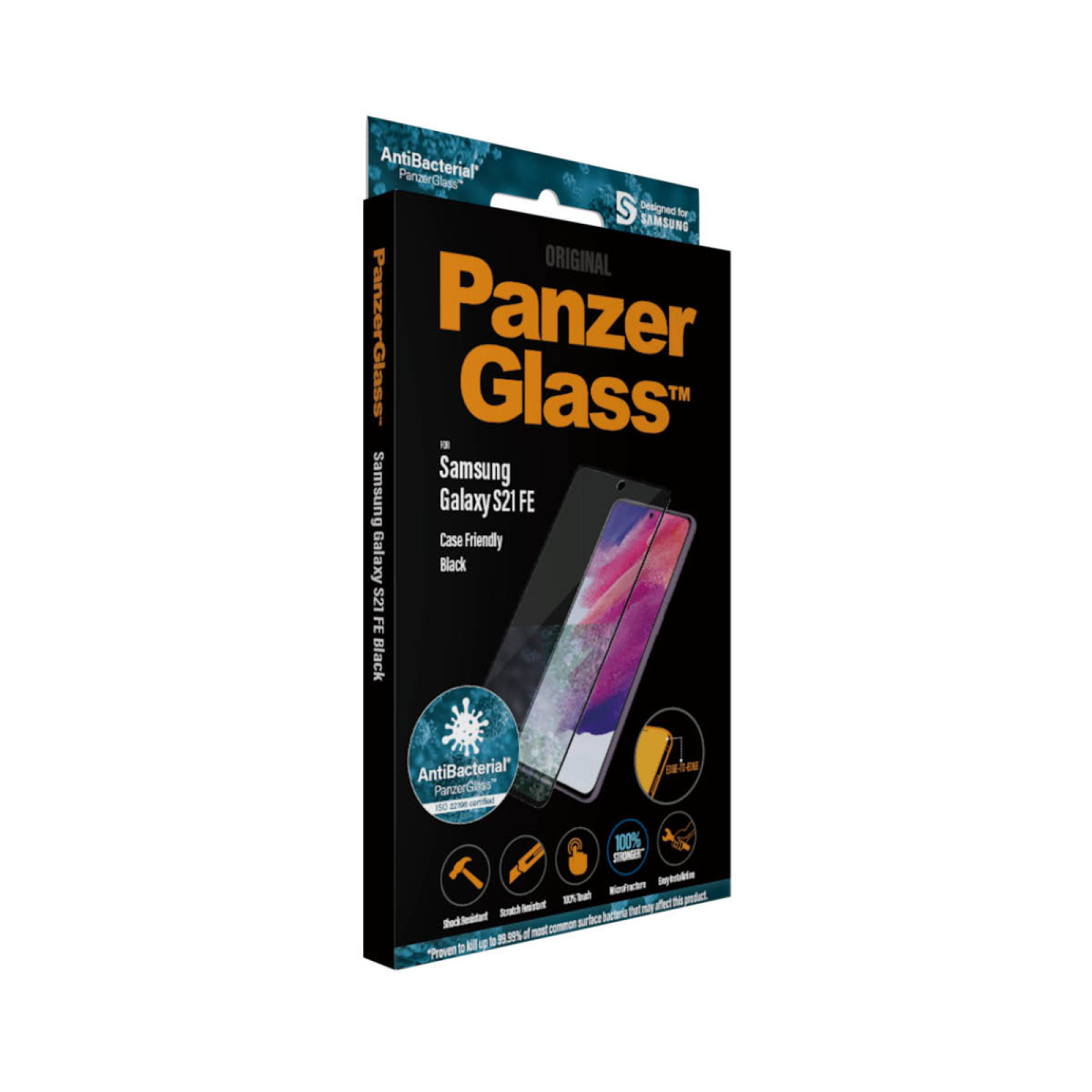 Стъклен протектор PanzerGlass за Samsung Galaxy S21 FE AntiBacterial CaseFriendly - Черен