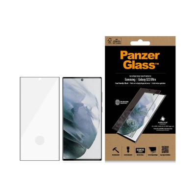 Стъклен протектор PanzerGlass за Samsung Galaxy S22 Ultra FingerPrint, CaseFriendly, AntiBacterial - Черен