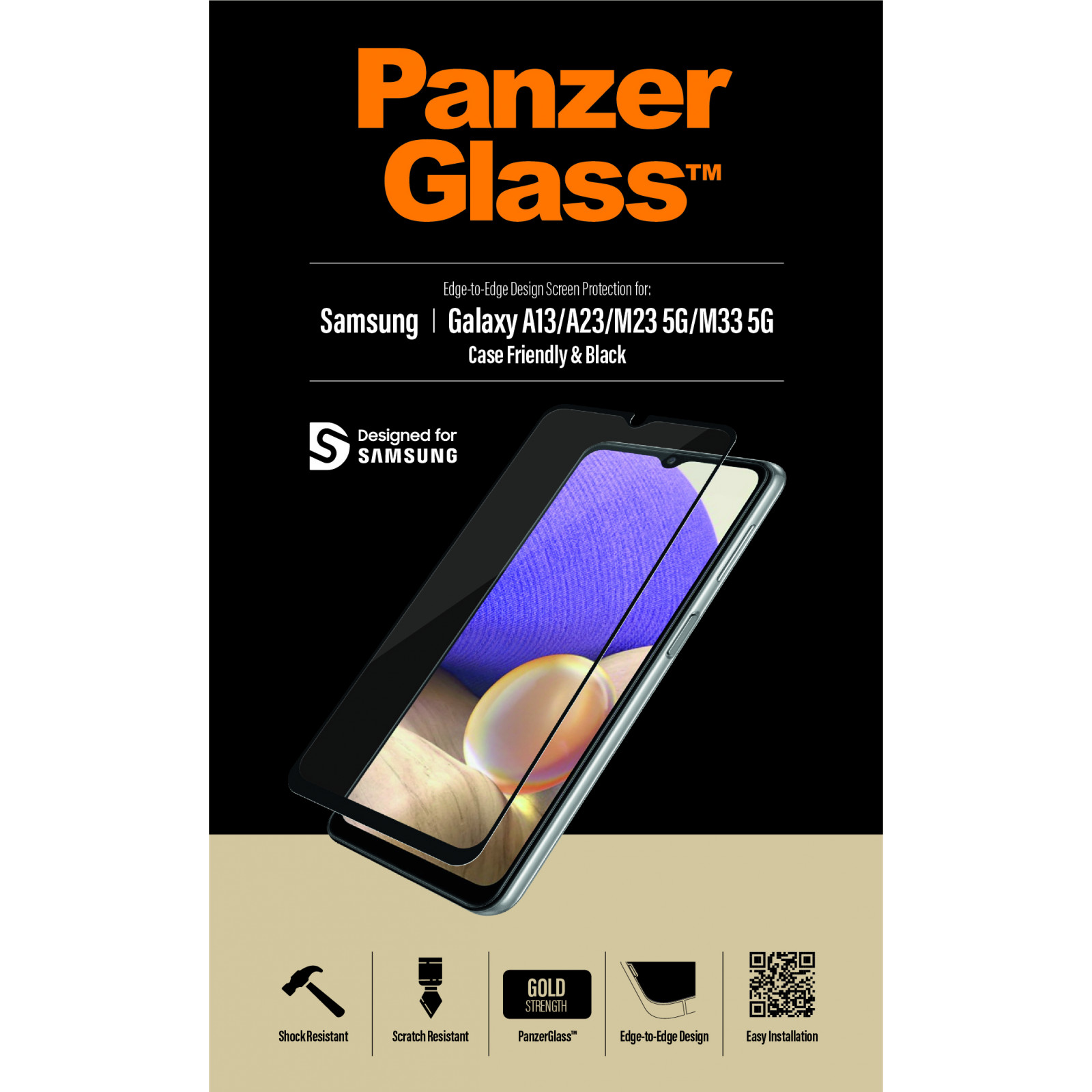 Стълен протектор PanzerGlass за Samsung Galaxy A13, A23, M23 5G, M33 5G, CaseFriendly - Черен