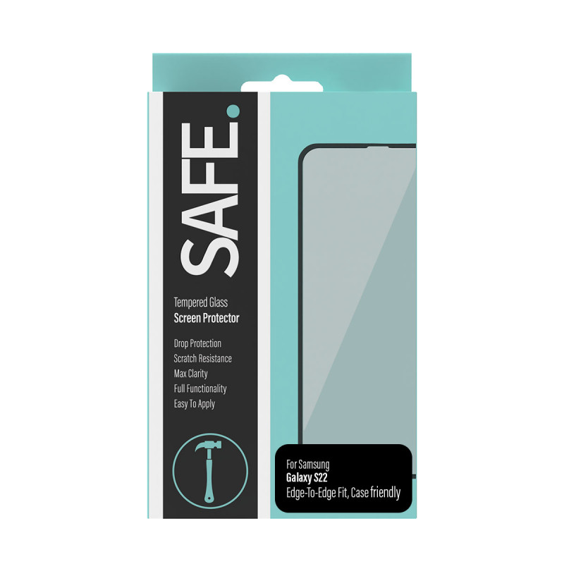Стъклен протектор Safe за Samsung Galaxy S22 FingerPrint, CaseFriendly, Черен