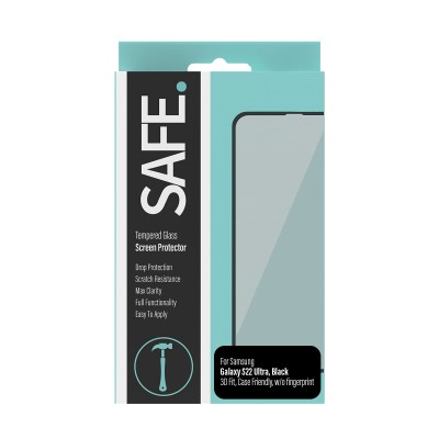 Стъклен протектор Safe за Samsung Galaxy S22 Ultra, CaseFriendly, Черен