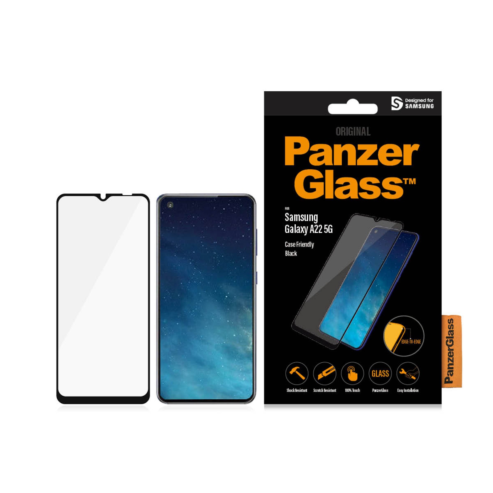 Стъклен протектор PanzerGlass за Samsung Galaxy A22 5G Case Friendly -Черен