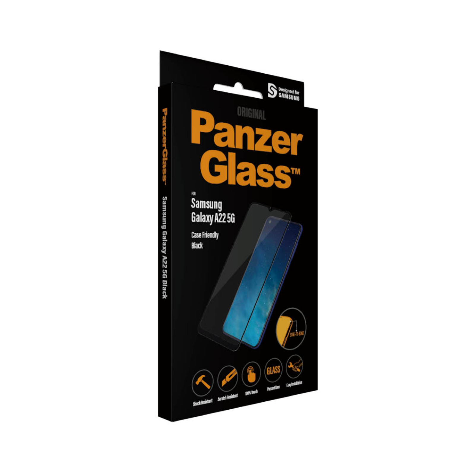 Стъклен протектор PanzerGlass за Samsung Galaxy A22 5G Case Friendly -Черен