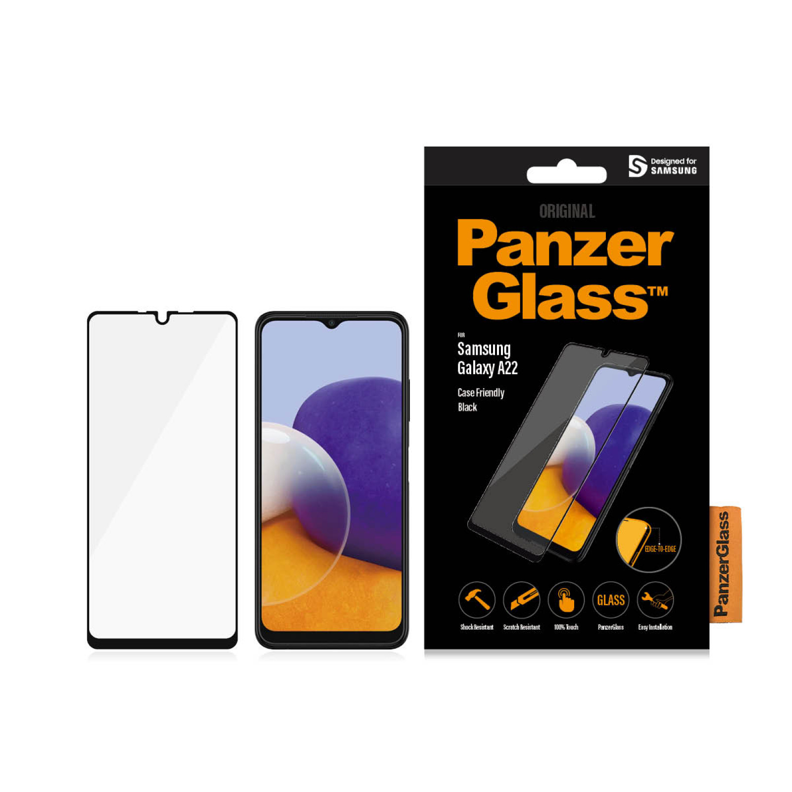 Стъклен протектор PanzerGlass за Samsung Galaxy A22  CaseFriendly -Черен