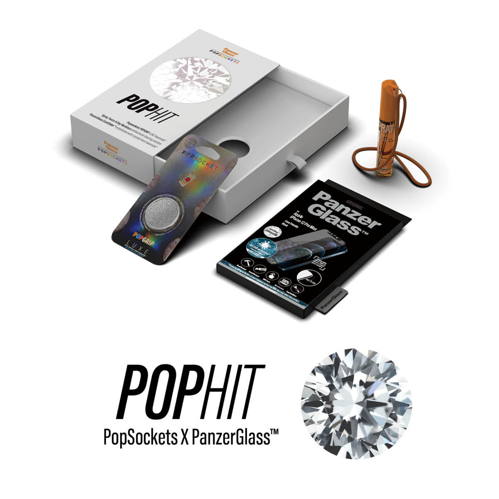 Комплект PanzerGlass Pophit Bundle за Apple Iphone 12  Pro Max (Стъклен протектор , Spray, Popsocket)