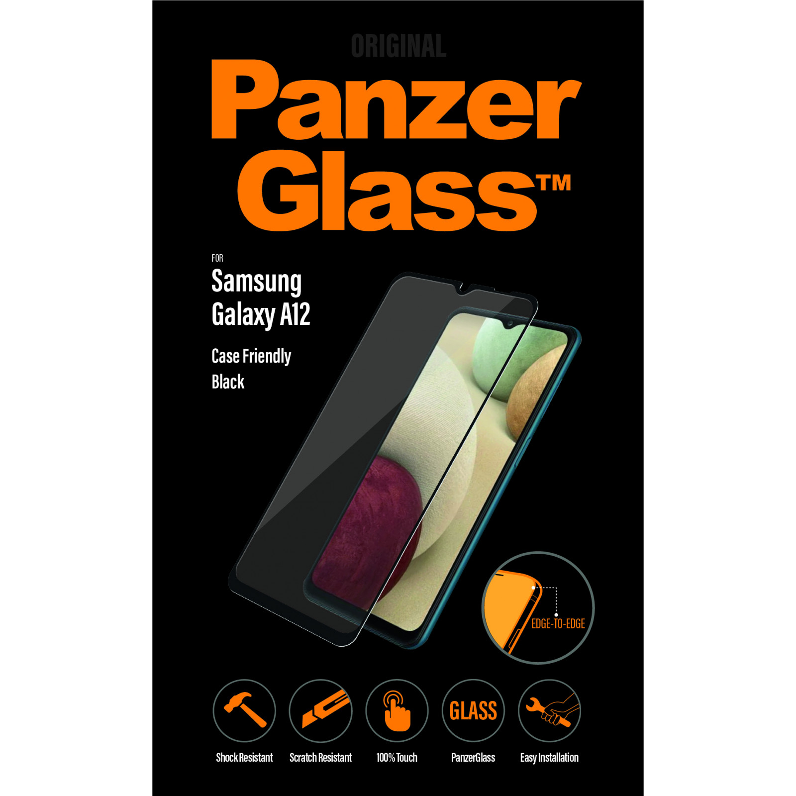 Стъклен протектор PanzerGlass за Samsung A12 , CaseFriendly - Черен