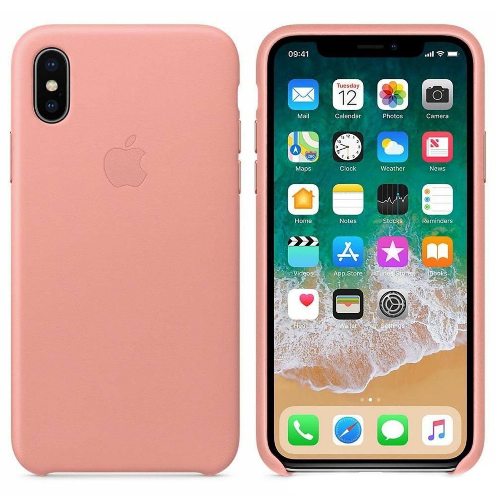 Оригинален гръб Apple Leather Cover за iPhone X/XS - Pink Sand, MRGH2ZM/A