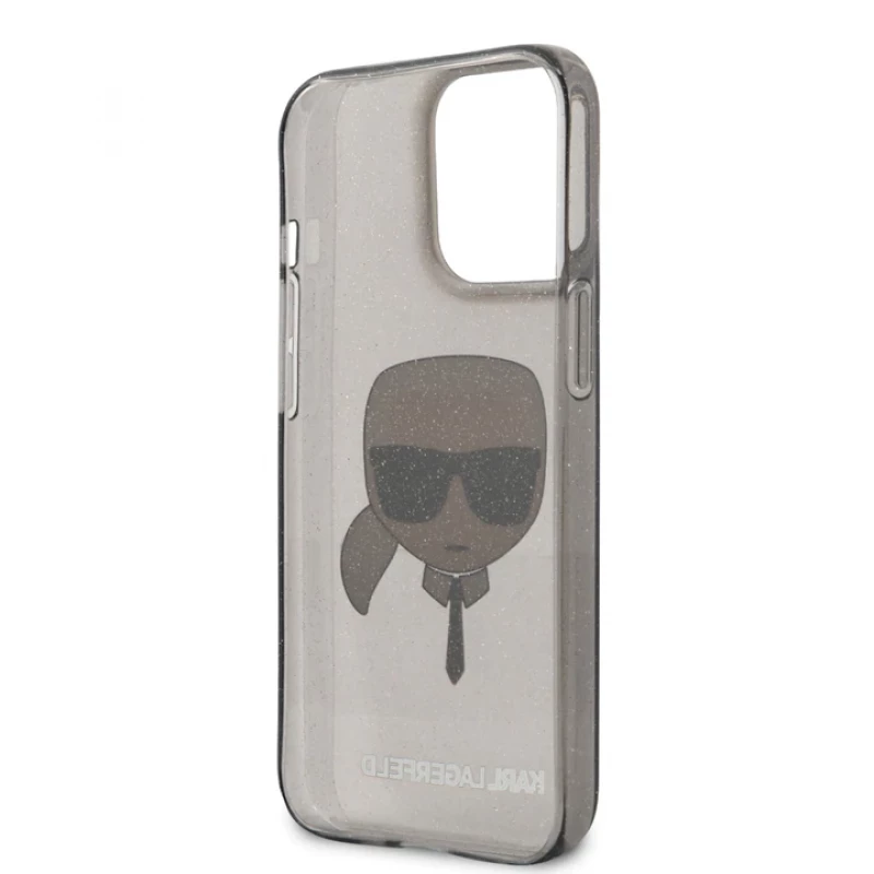 Гръб Karl Lagerfeld TPU Full Glitter Karl Head Case за iPhone 13 Pro - Черен