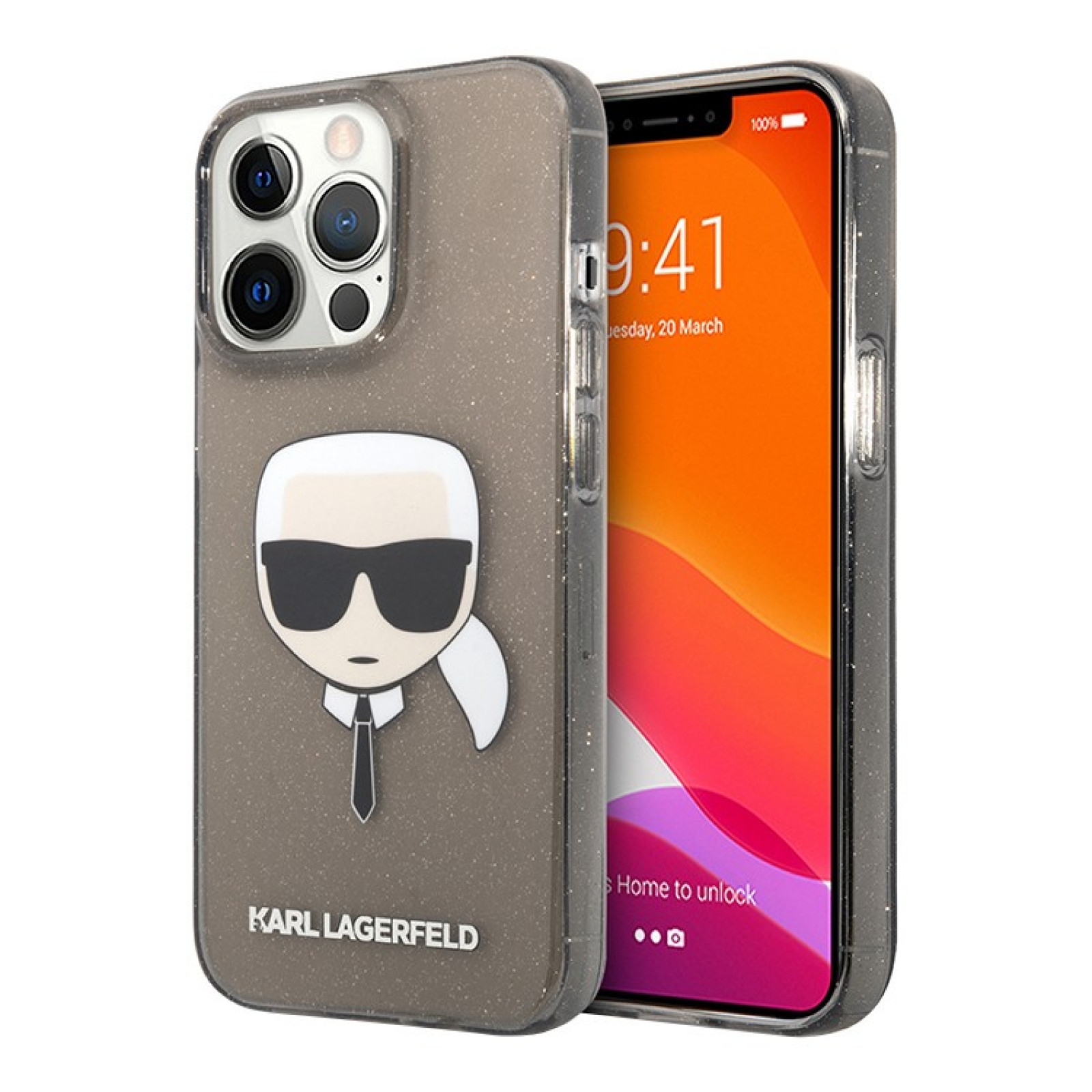 Гръб Karl Lagerfeld TPU Full Glitter Karl Head Case за iPhone 13 Pro Max - Черен