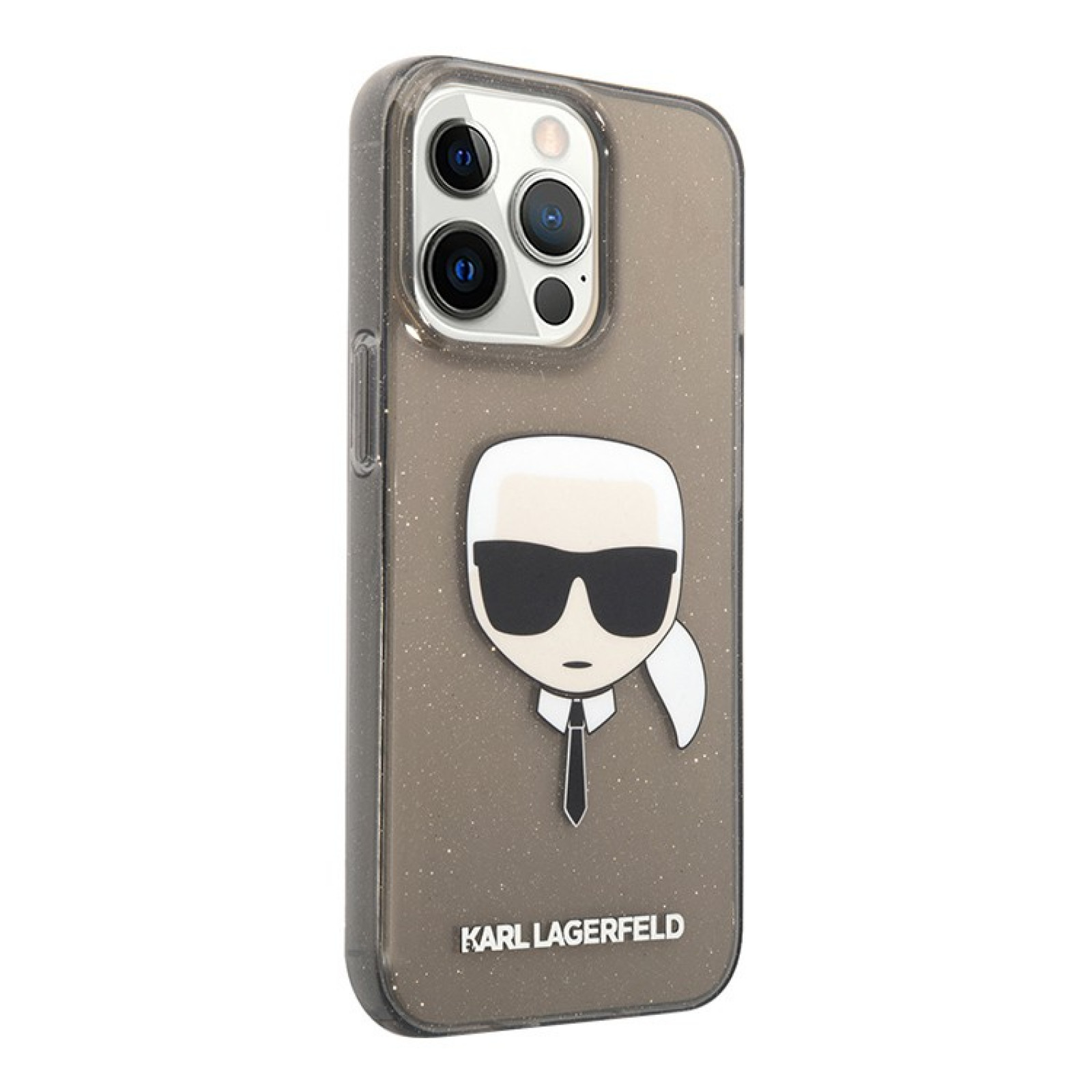 Гръб Karl Lagerfeld TPU Full Glitter Karl Head Case за iPhone 13 Pro Max - Черен