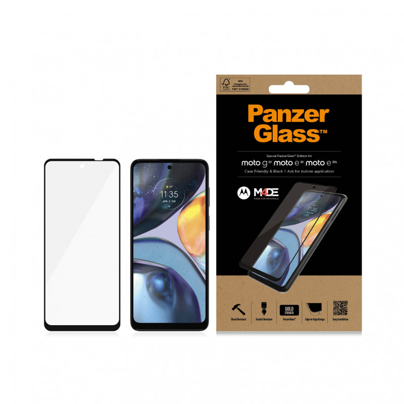 Стъклен протрктор PanzerGlass за Motorola Moto G22 / E32 / E32s - Черен
