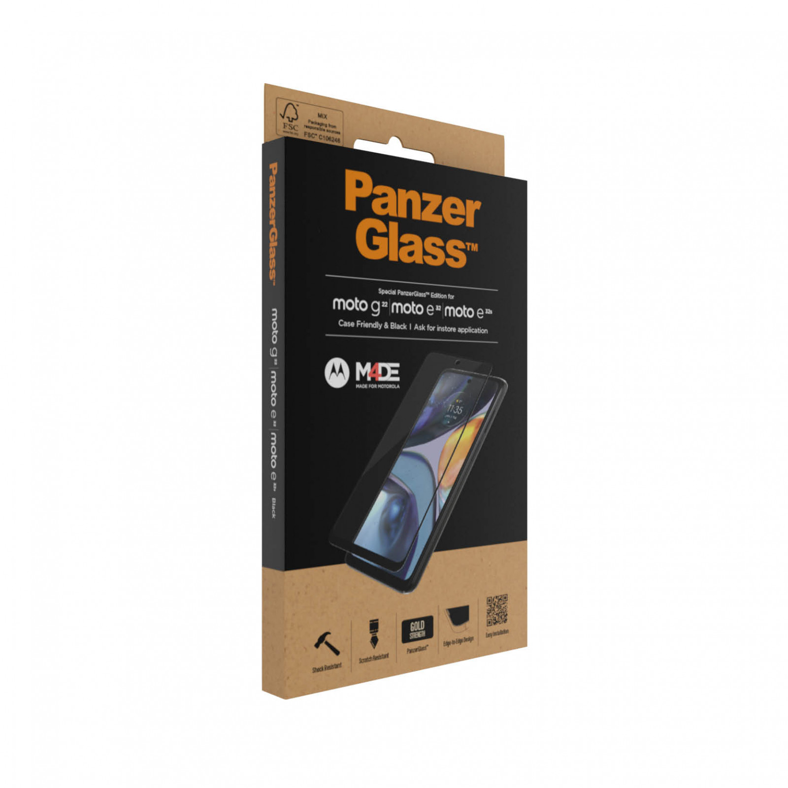 Стъклен протрктор PanzerGlass за Motorola Moto G22 / E32 / E32s - Черен