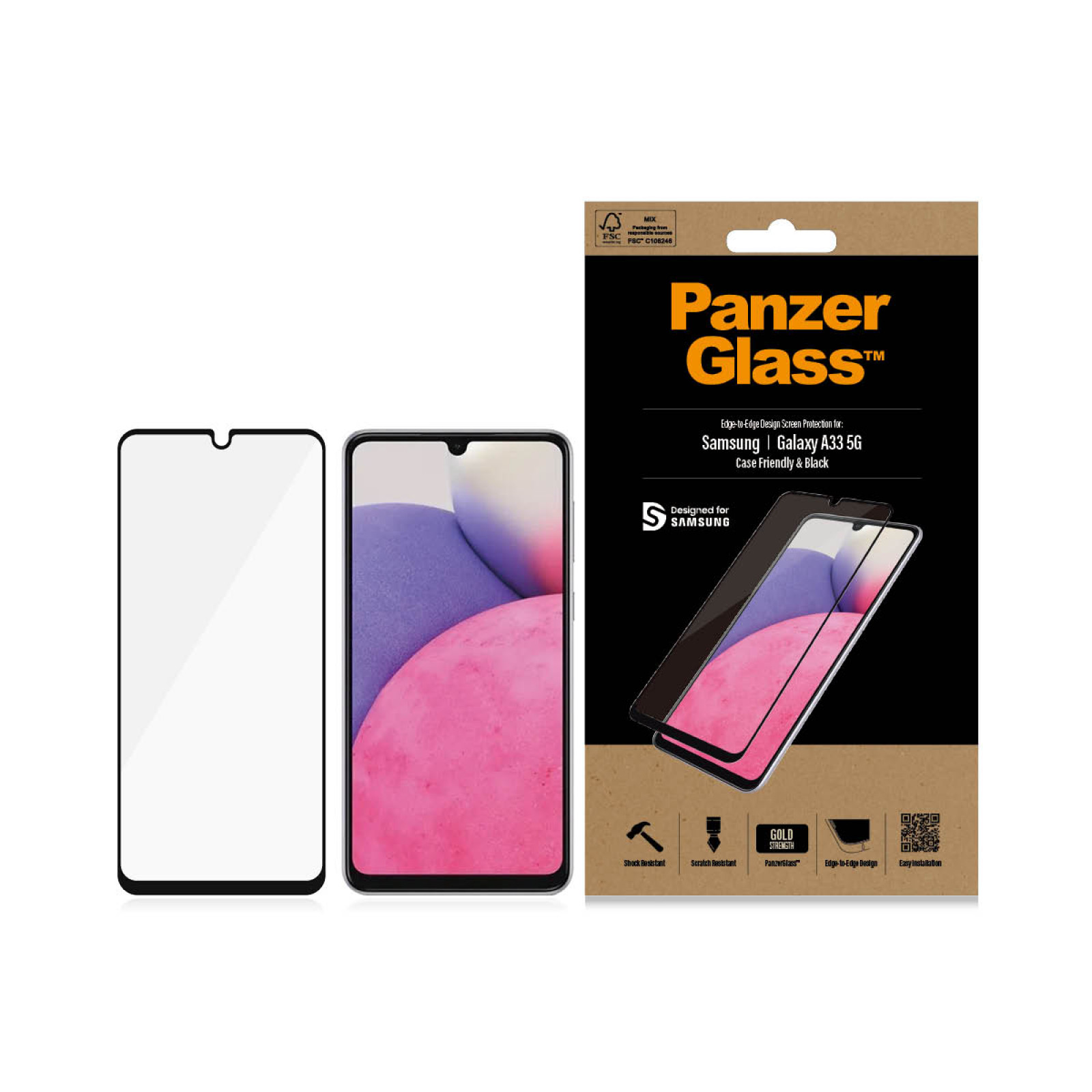 Стъклен протектор PanzerGlass за Samsung Galaxy A33 5G , CaseFriendly - Черен