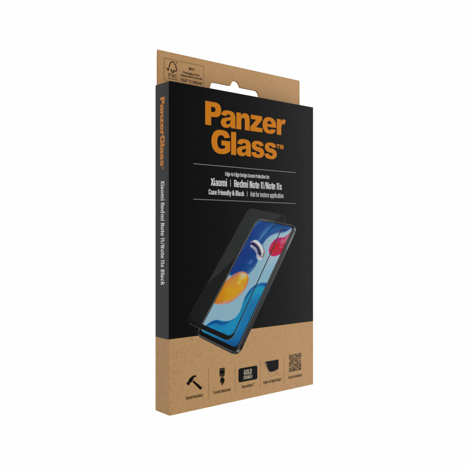 Стъклен протектор PanzerGlass за Xiaomi Redmi Note 11/11s/12S, CaseFriendly - Черен