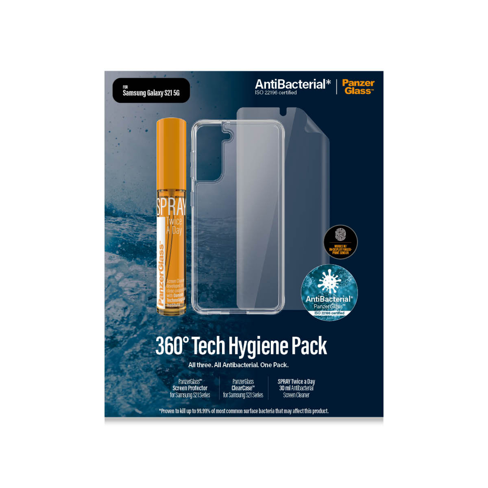 Защитно фолио PanzerGlass за Samsung Galaxy S21 Hygiene Pack (TPU, ClearCase, 30 мл Spray)