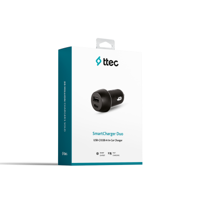 Адаптер за кола 12V ttec SmartCharger Duo In-Car Charger USB-C+USB-A 3.1A Черен