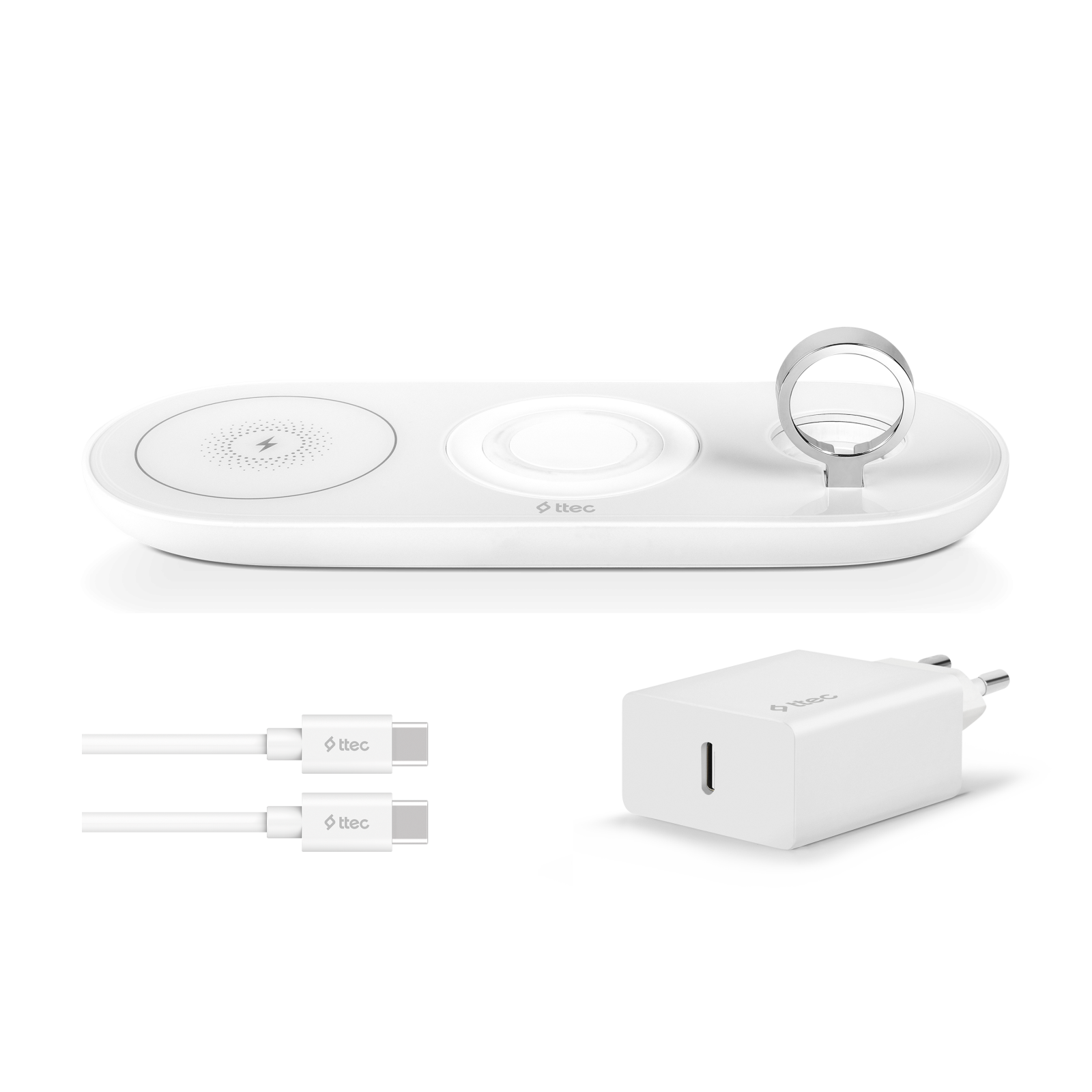 Безжично зарядно ttec AirCharger Trio (3 in 1) iPhone + Apple Watch + AirPods Wireless Speed Charging Station+ 20WPD Charger