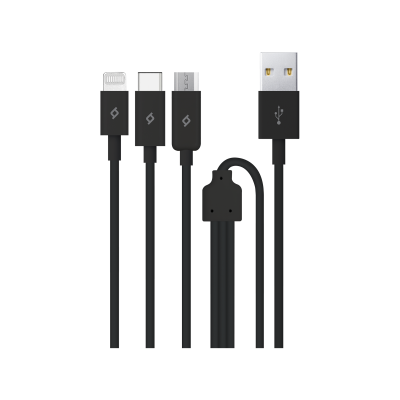Кабел ttec Trio Charge / Data Mini Cable, Type-C, Lightning, Micro USB, 120cm - Черен