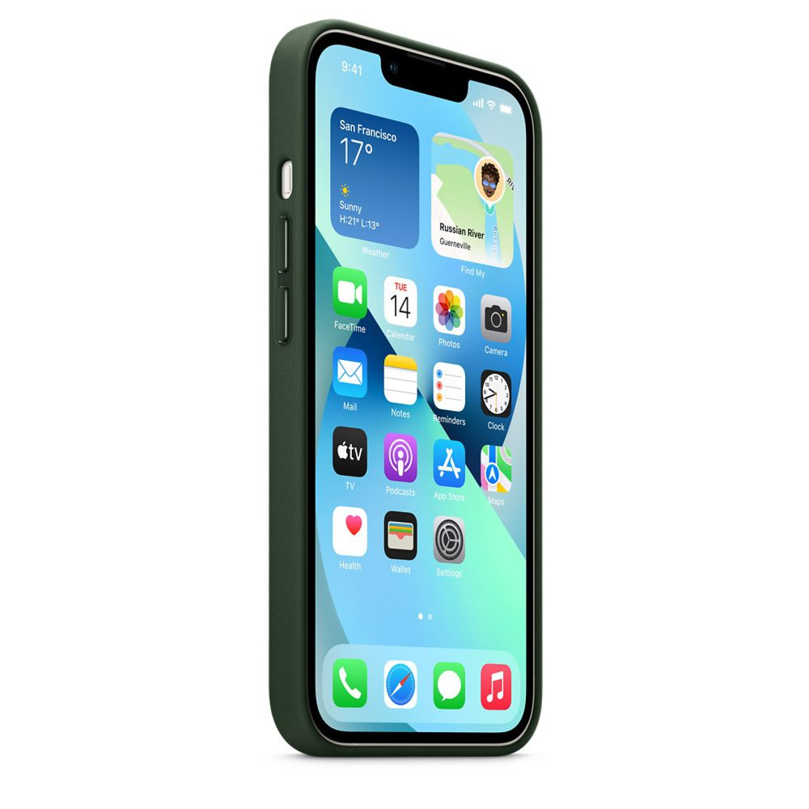 Оригинален гръб Apple Leather Case with MagSafe за iPhone 13/14  - Зелен, MM173ZM/A