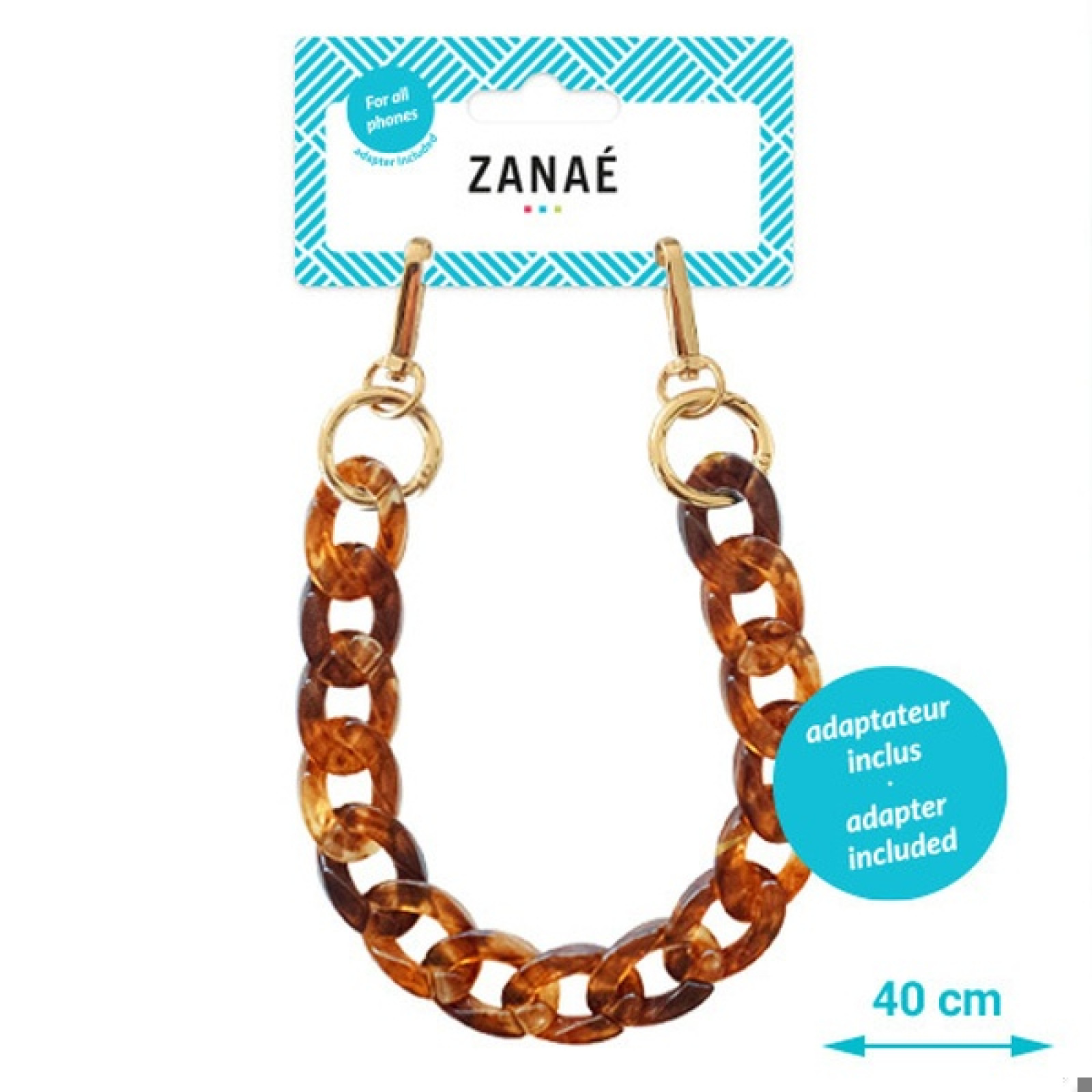 Огърлица за мобилен телефон Zanae, Phone wristlaces, Tortoise shell authentique, S size, Многоцветен