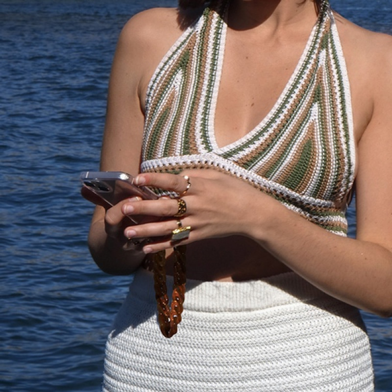 Огърлица за мобилен телефон Zanae, Phone wristlaces, Tortoise shell authentique, S size, Многоцветен