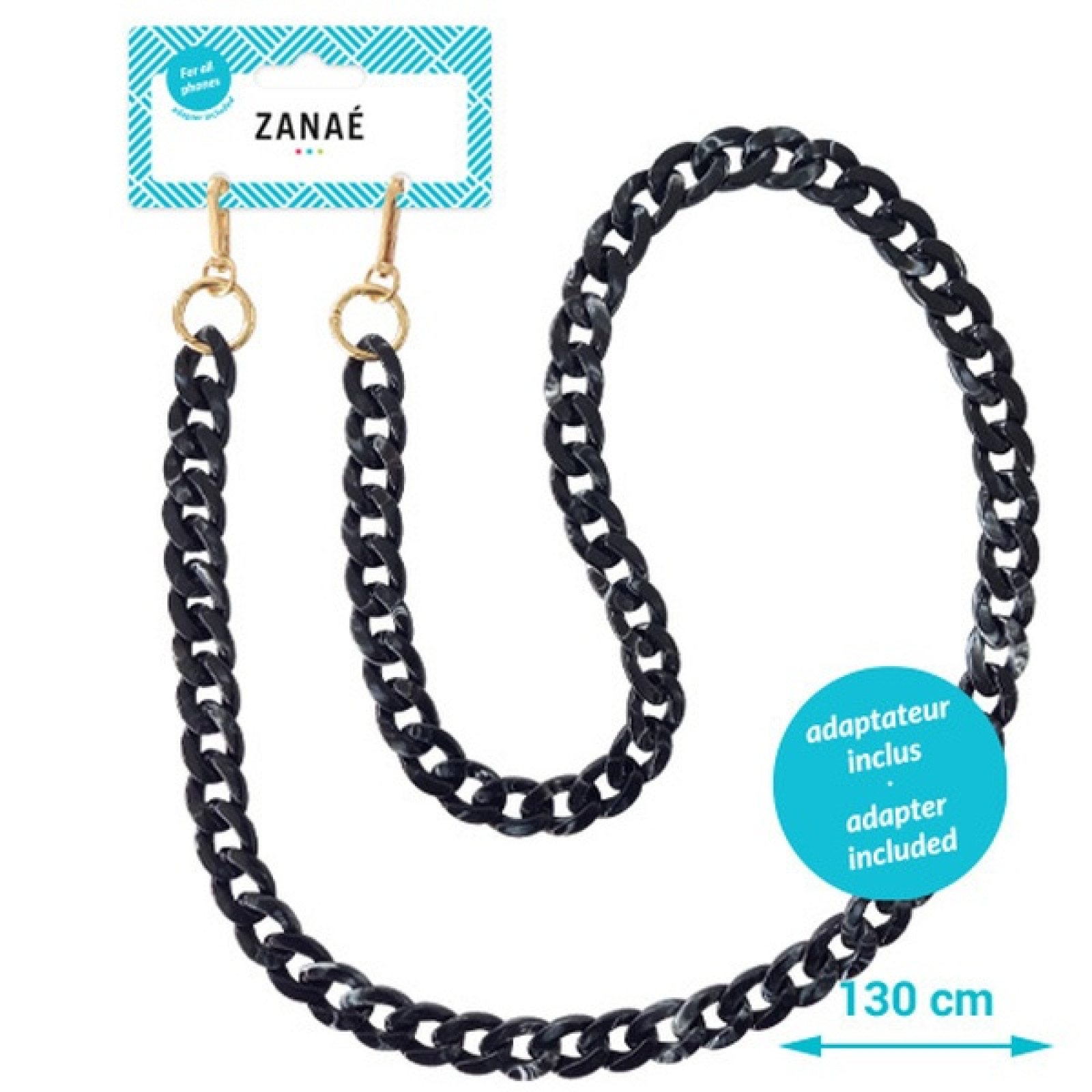 Огърлица за мобилен телефон Zanae, Phone necklaces, L size, Marble Vibe, Черен
