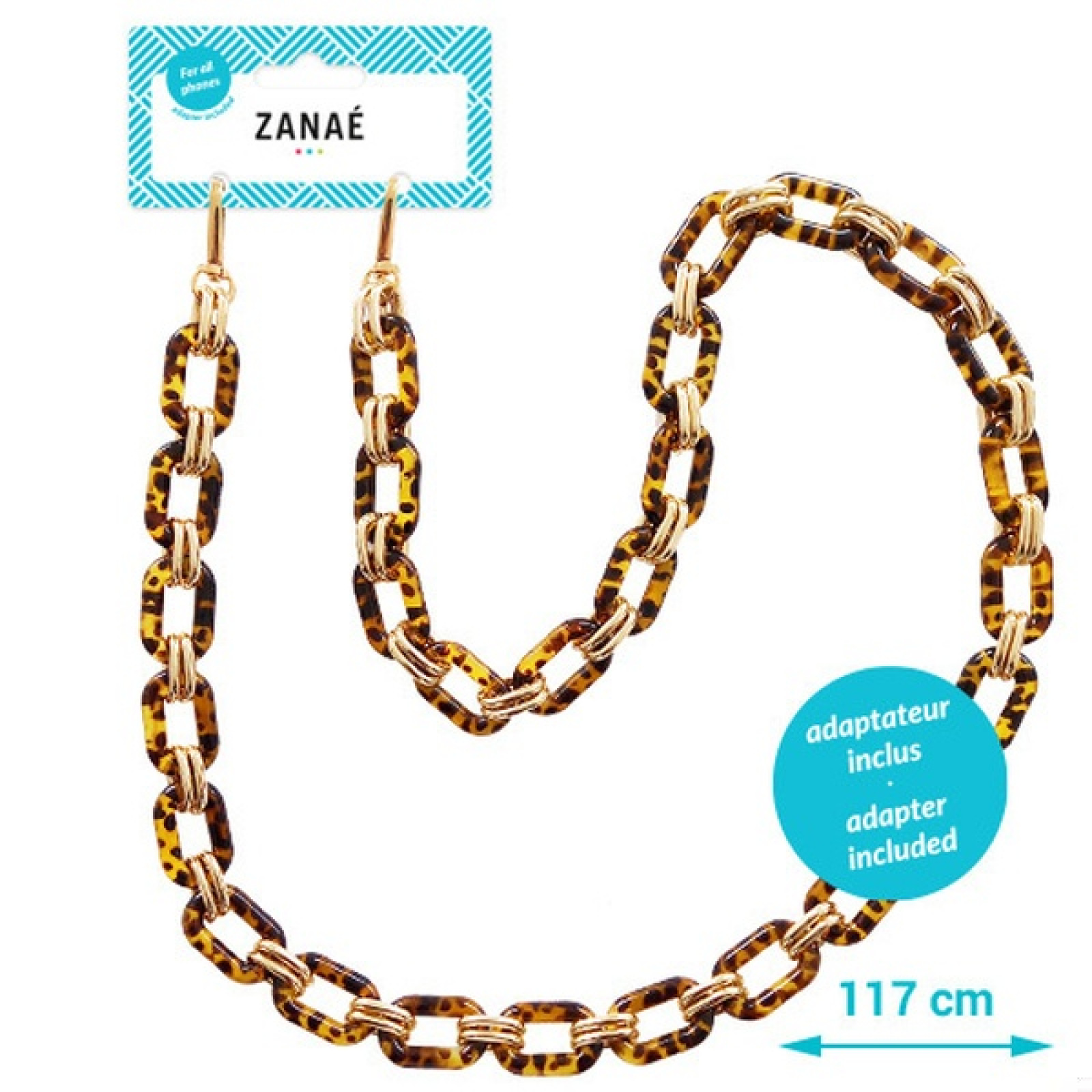 Огърлица за мобилен телефон Zanae, Phone wristlaces, Golden stone, L size, Многоцветен
