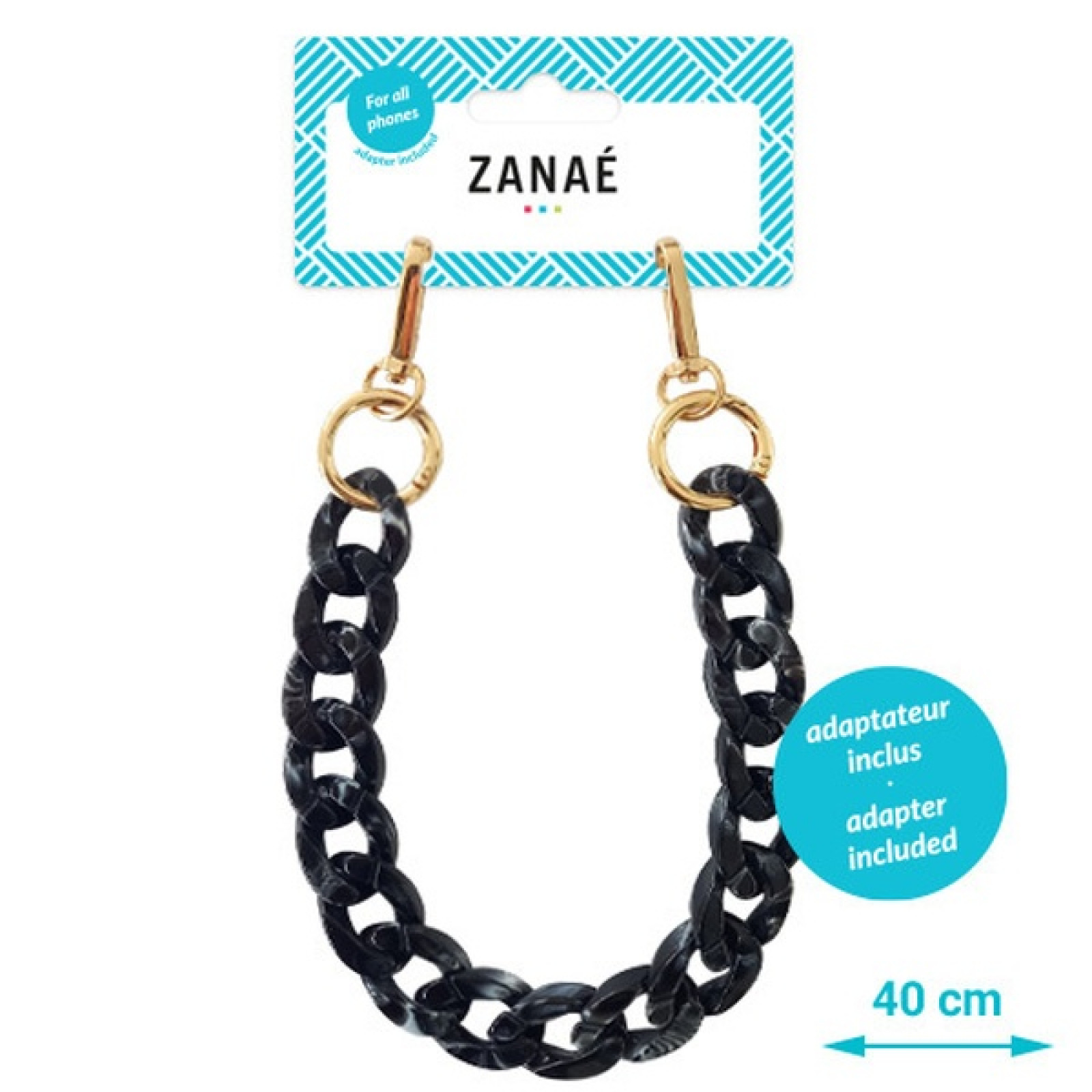 Огърлица за мобилен телефон Zanae, Phone wristlaces,  Marble Vibe, S size, Черен
