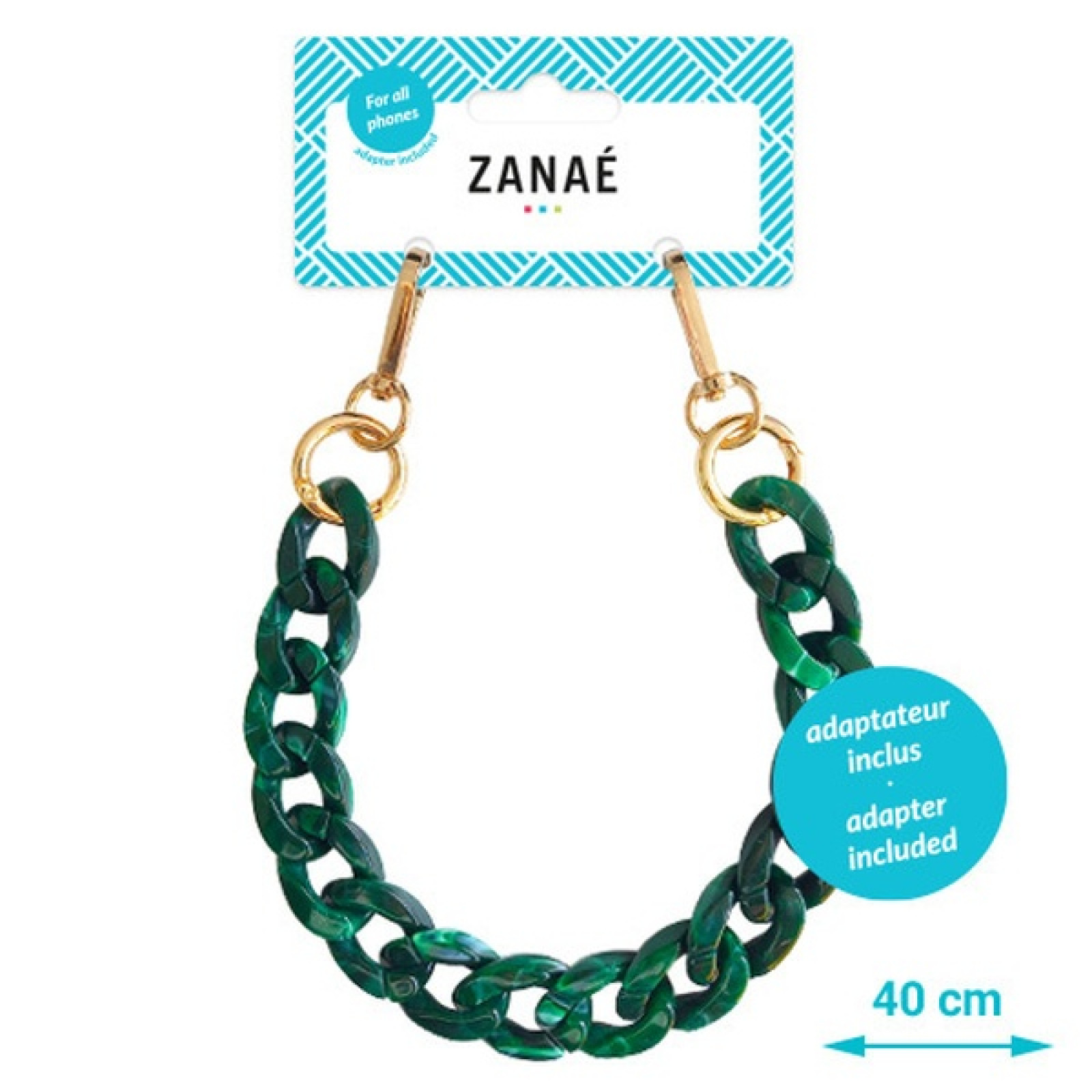Огърлица за мобилен телефон Zanae, Phone wristlaces, Jade, S size, Зелен