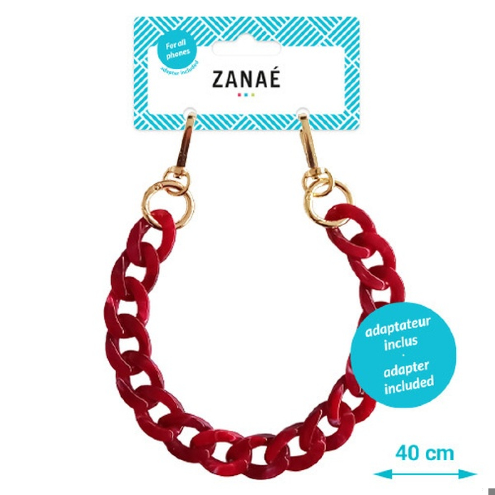 Огърлица за мобилен телефон Zanae, Phone wristlaces, Coral red, S size, Червен