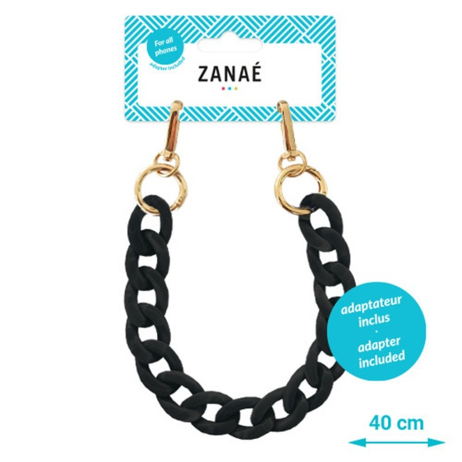 Огърлица за мобилен телефон Zanae, Phone wristlaces, Mate carbone smart, large-links, S size, Черен