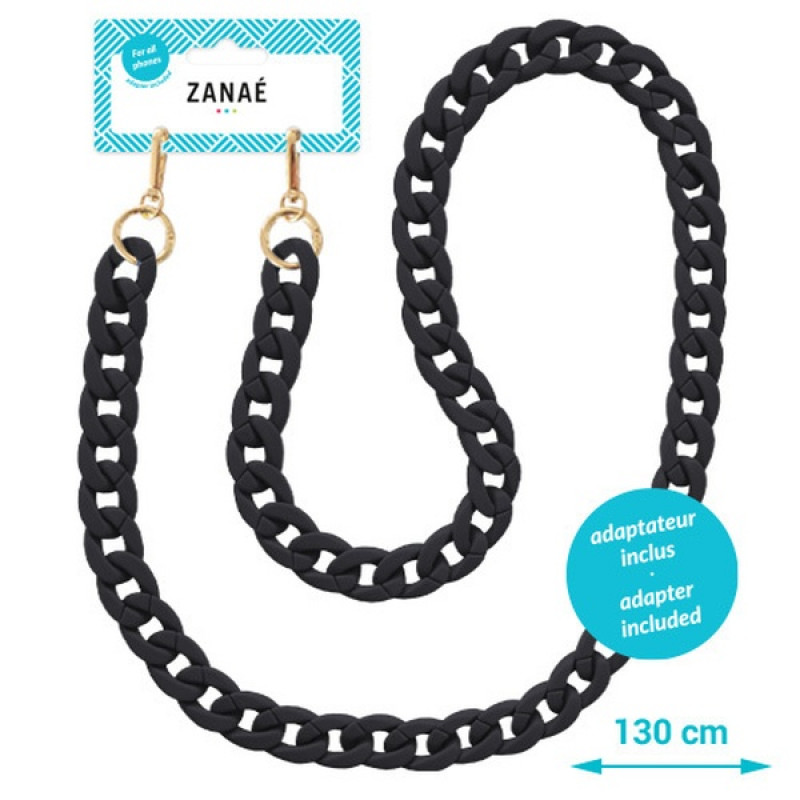 Огърлица за мобилен телефон Zanae,  Phone necklaces,  Mate carbone smart, large-links, L size, Черен