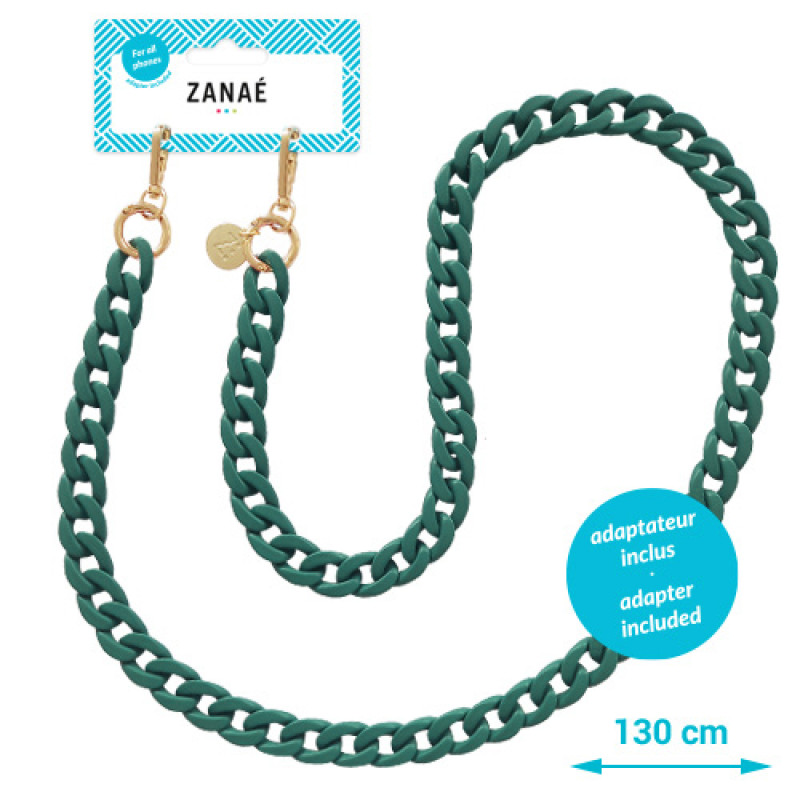 Огърлица за мобилен телефон Zanae, Phone Chain Necklace, Mate sand (large-links), L size, Зелен