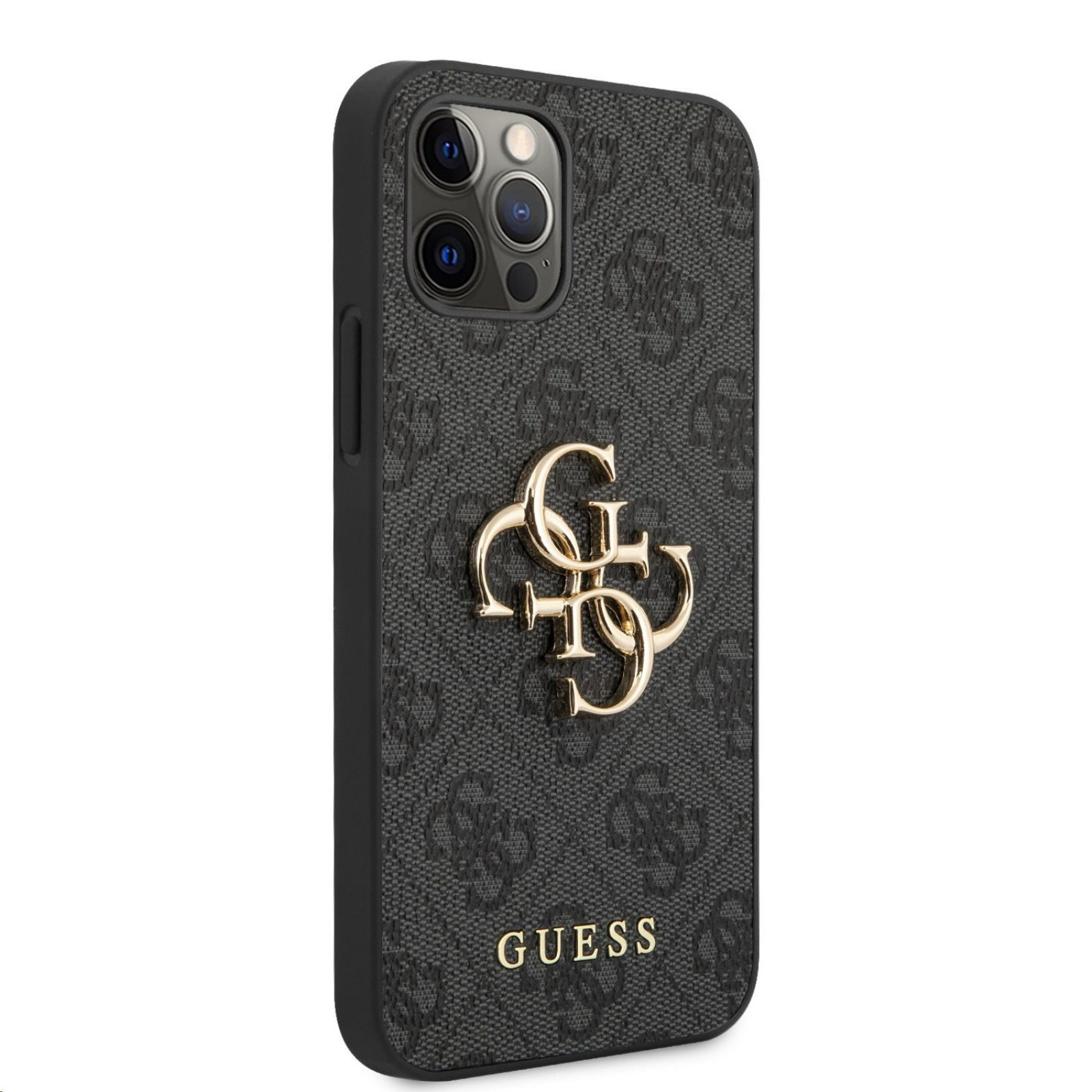 Гръб Guess PU 4G Metal Logo Case за iPhone 12/12 Pro - Сив