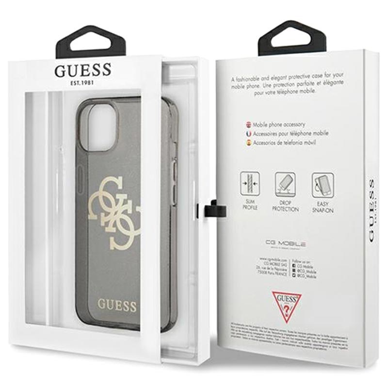 Гръб Guess TPU Big 4G Full Glitter Case за iPhone 13/14 - Черен