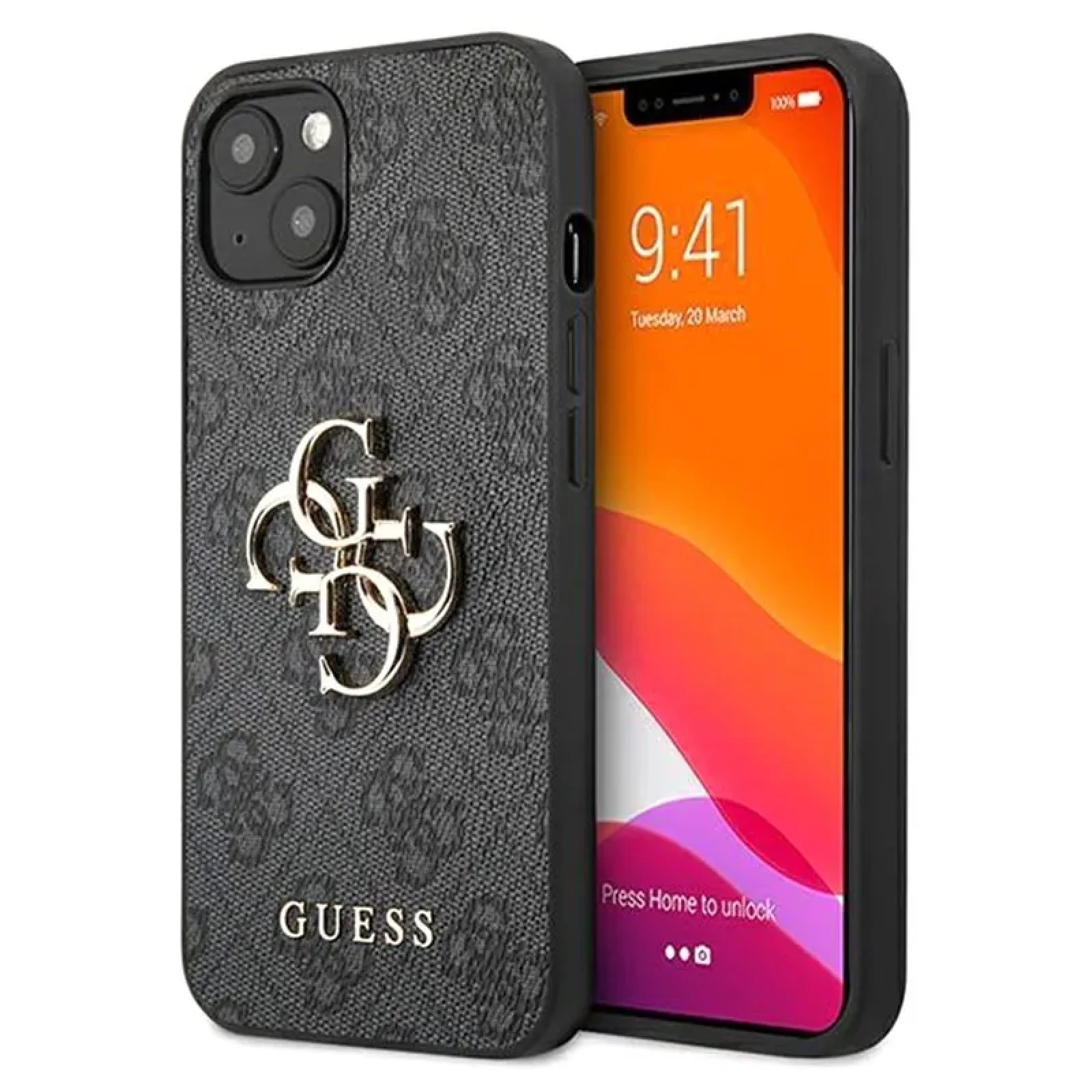 Гръб Guess PU 4G Metal Logo Case за iPhone 13 - Сив