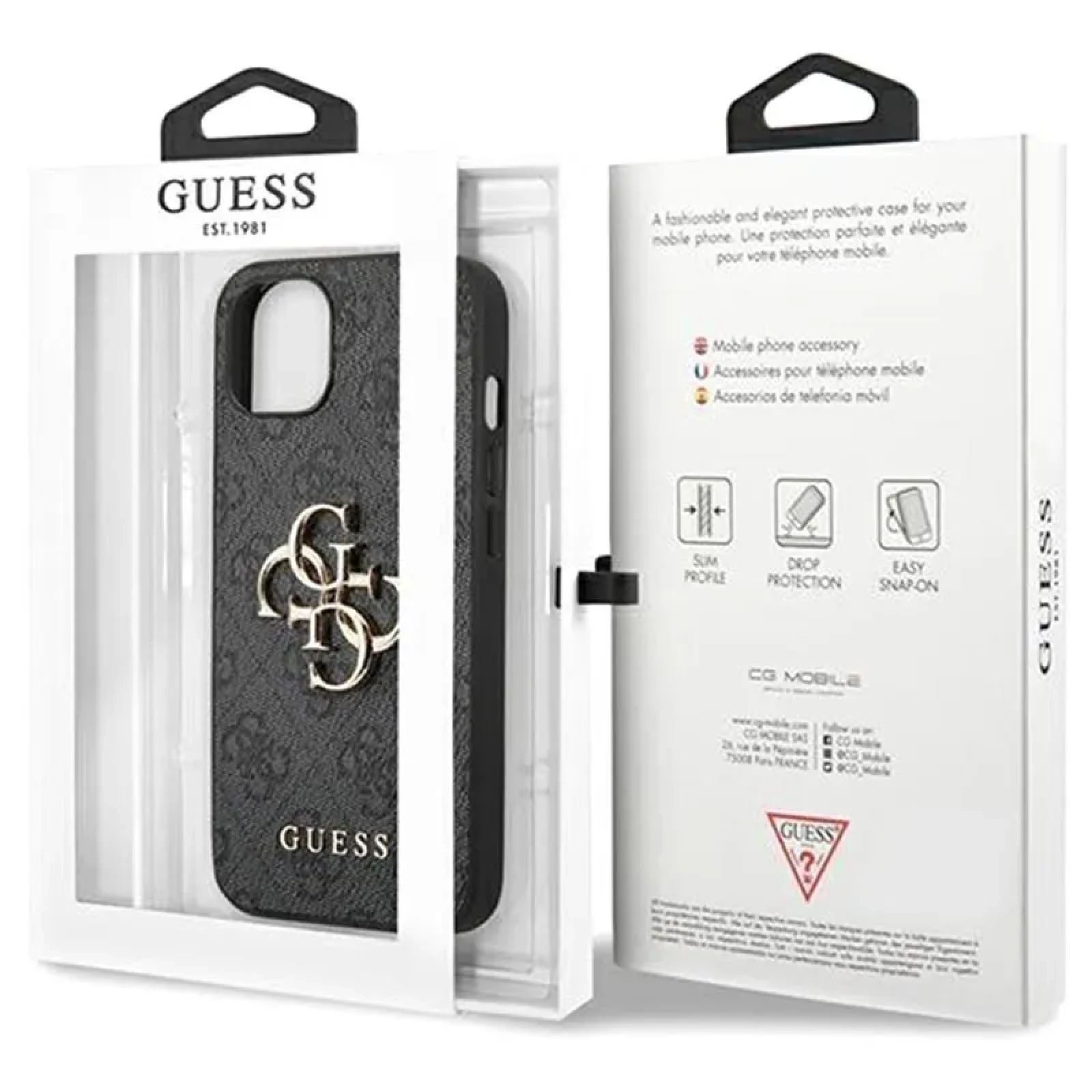 Гръб Guess PU 4G Metal Logo Case за iPhone 13 - Сив