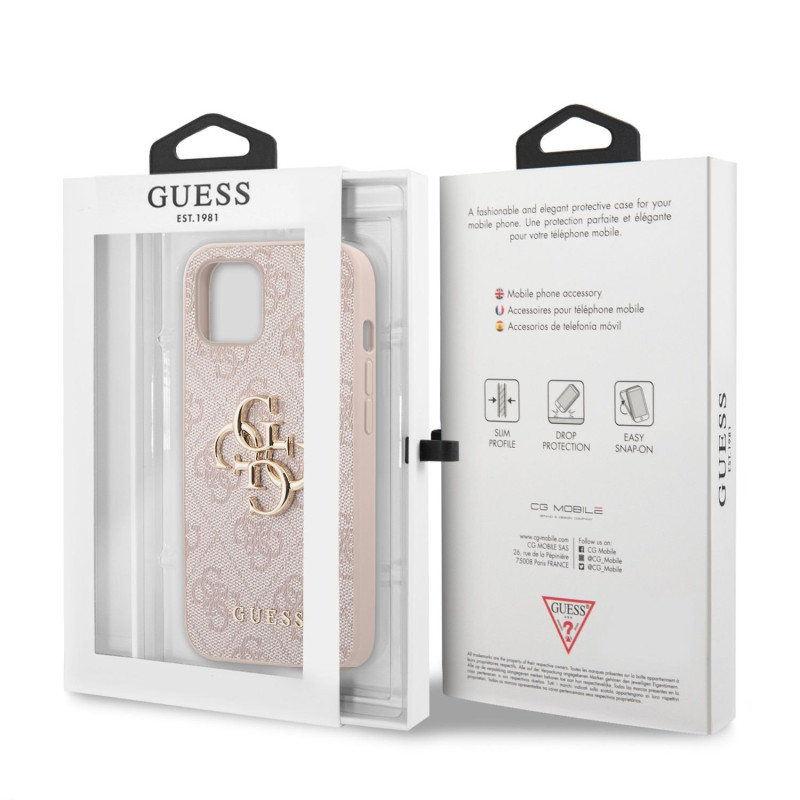 Гръб Guess PU 4G Metal Logo Case за iPhone 13 - Розов